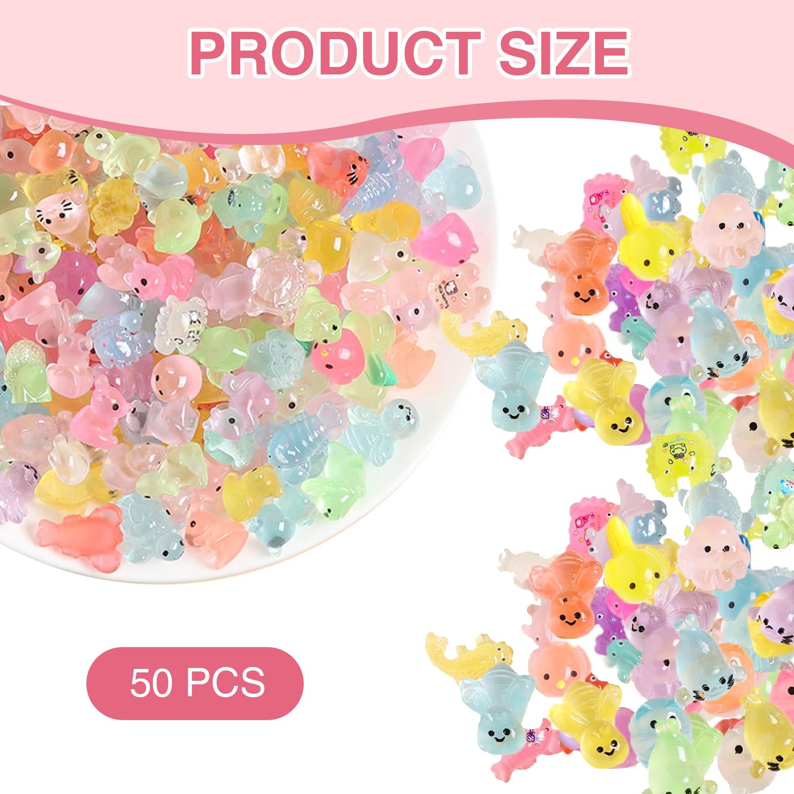 FunnAura 50 Pcs Mini Resin Animals Mixed, Luminous Multi-styles Tiny Resin Animals for Micro Landscape & Dollhouse Decoration - Image 2