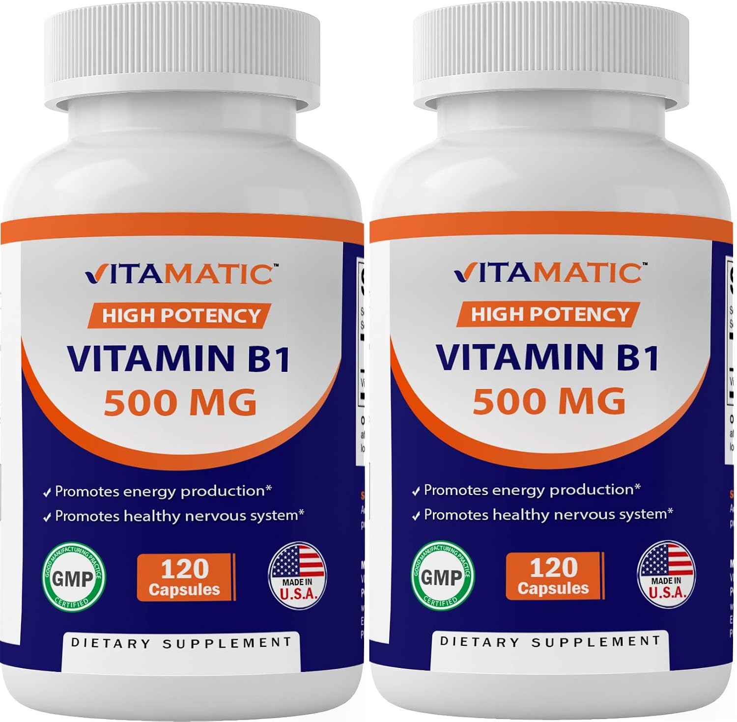 Vitamatic 2 Pack Vitamin B1 Thiamine 500mg, 120 Capsules