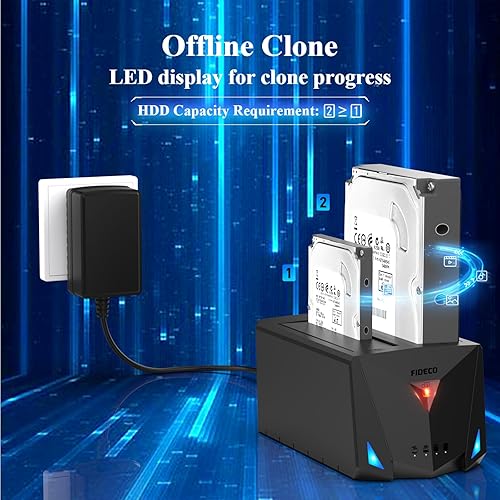 Miniatura 3 de FIDECO Estación de acoplamiento USB 3.2 Gen 1 a disco duro, base de disco duro para 2.5 o 3.5 pulgadas SATA IIIIII HDD SSD con duplicador de disco