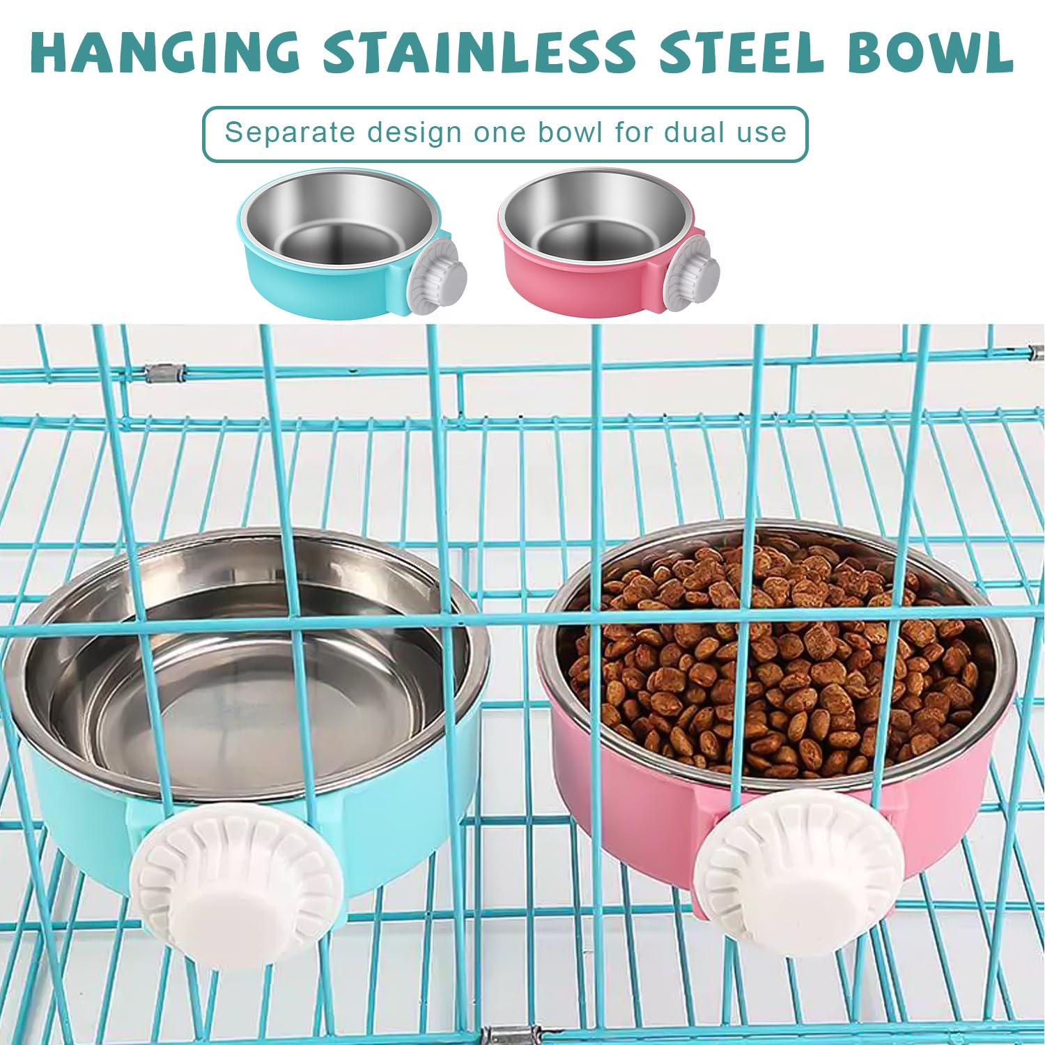 Set 2 Ciotole Per Animali In Acciaio Inox E Plastica - Con Giochi, Per Conigli, Criceti E Piccoli Animali