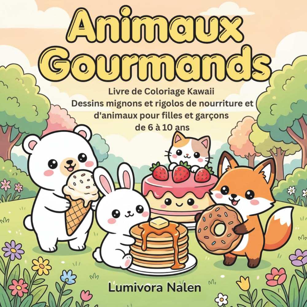 Animaux Gourmands : Livre de Coloriage Kawaii: Dessins Mignons et Rigolos de Nourriture et d'Animaux pour Filles et Garçons de 6 à 10 Ans