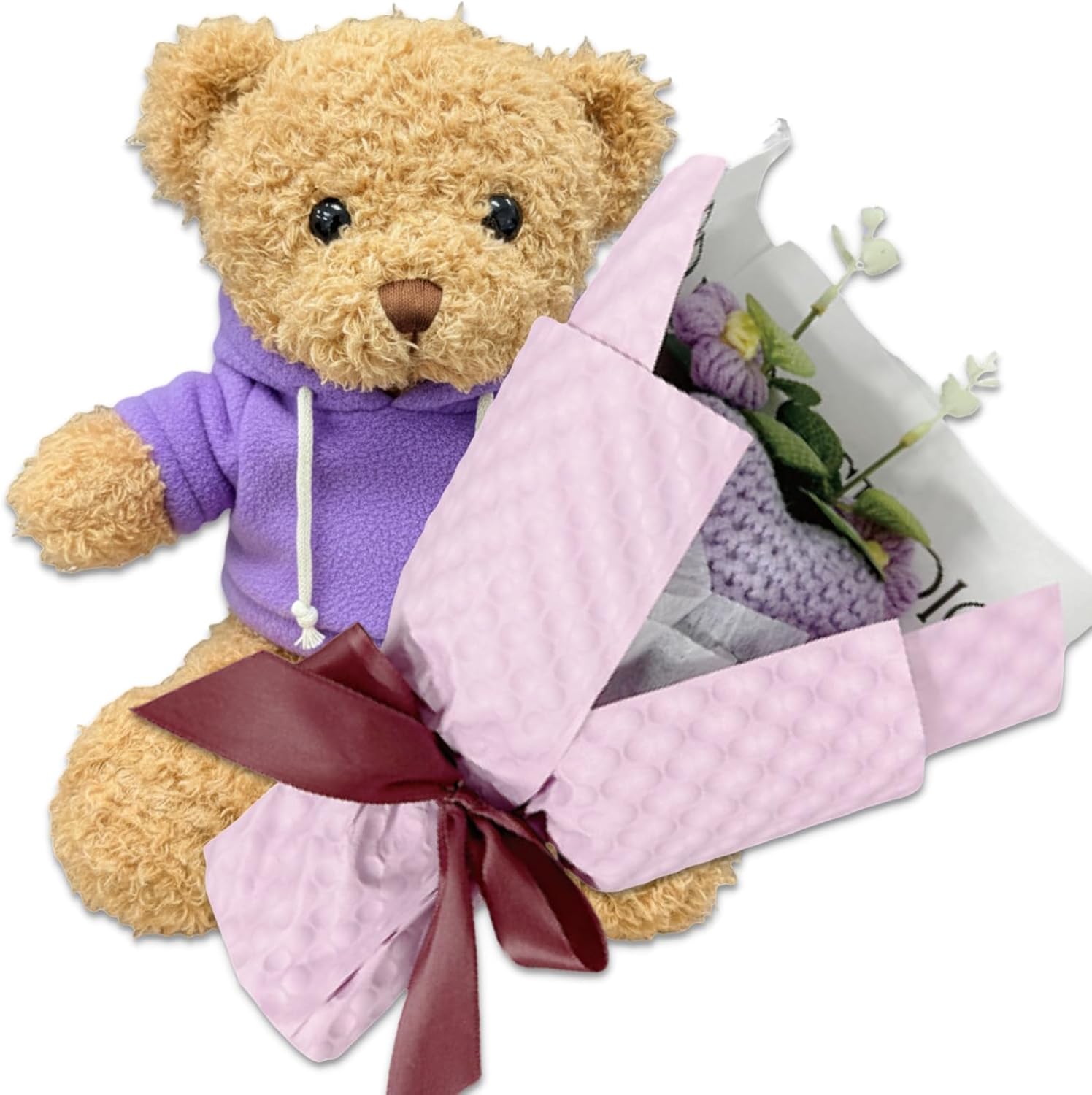 Q-FLA, and3 895333 Artificial Flower Gift, Summer Knit Bouquet, LAV ST Boa Kuma Hoodie, Black, Bouquet, Present, Sewing Clothing