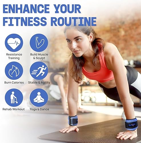 Miniatura 6 de Yes4All Par de pesas para muñeca y tobillo de 1 libra a 10 libras, correa ajustable para caminar, trotar, pilates, gimnasio, entrenamiento de