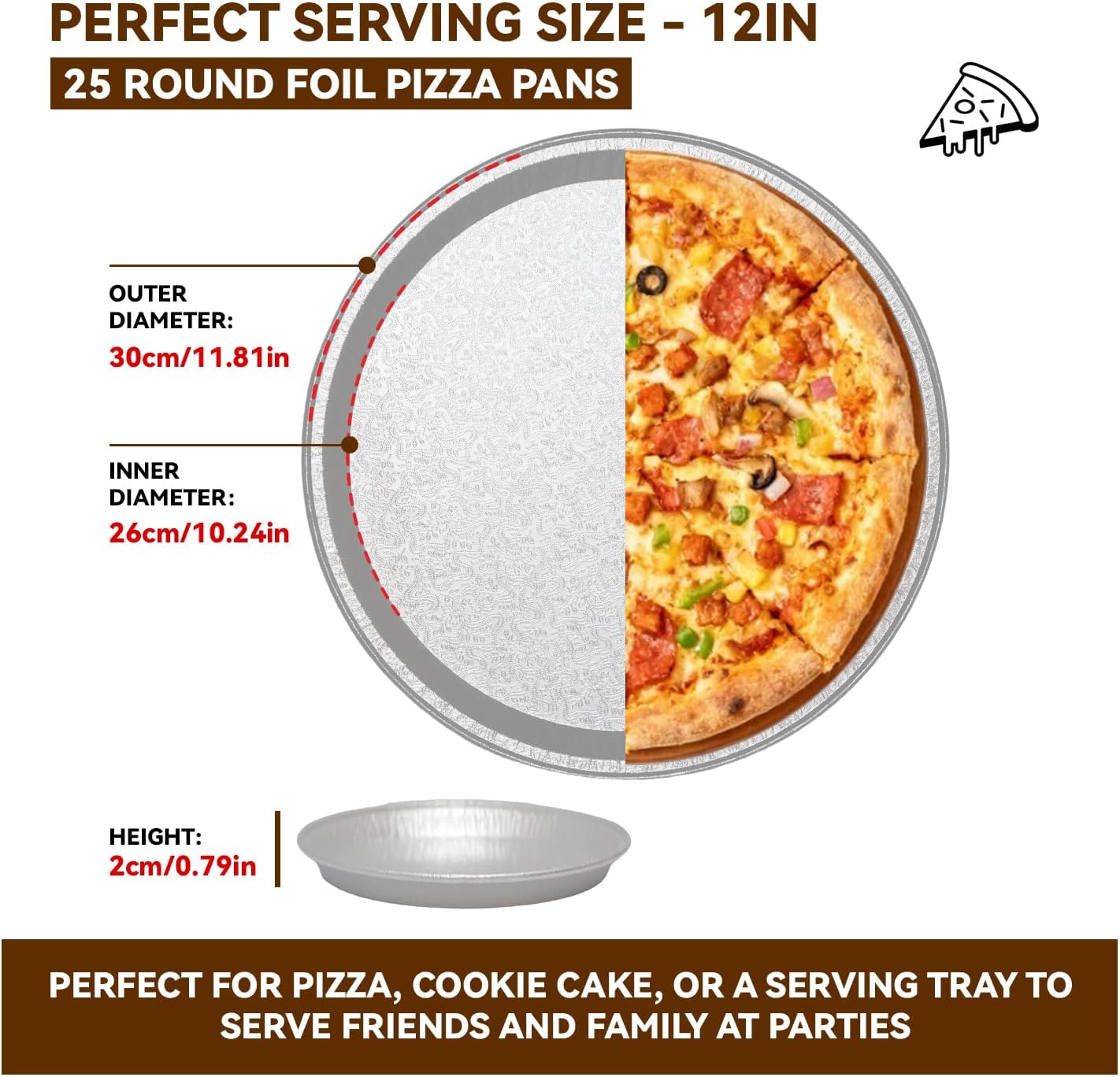 25 Pack Serving Platters, 12” Disposable Aluminium Foil Serving Trays for Party & Buffet, Silver Embossed Foil Serving Dishes/Plates for Vegetable, Fruit, Cake, Cookies