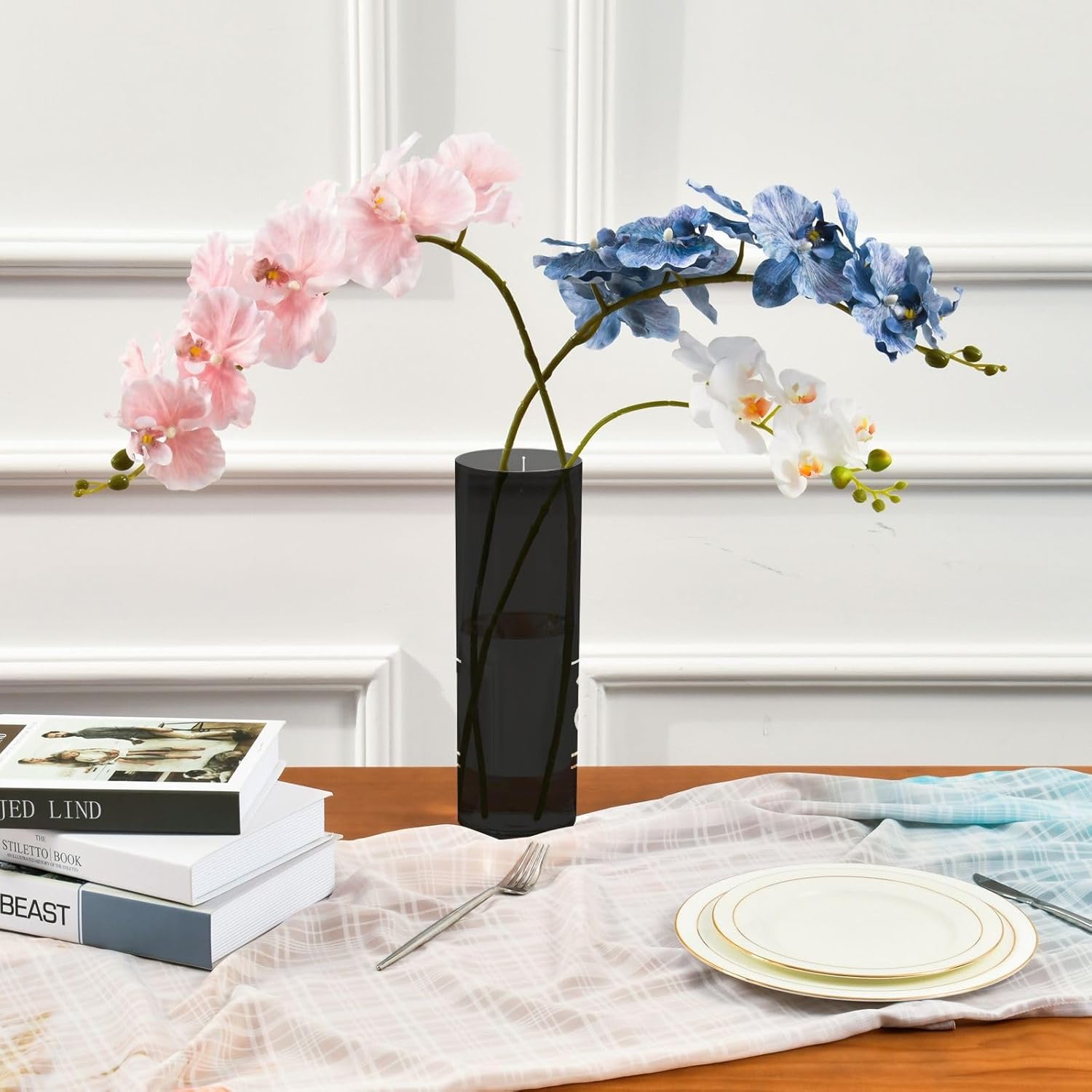 ALAZA Paris Eiffel Tower Black Vase for Flowers 3.9" W x 11.8" H Cylinder Vases for Centerpieces Home Office Decor Storage Container