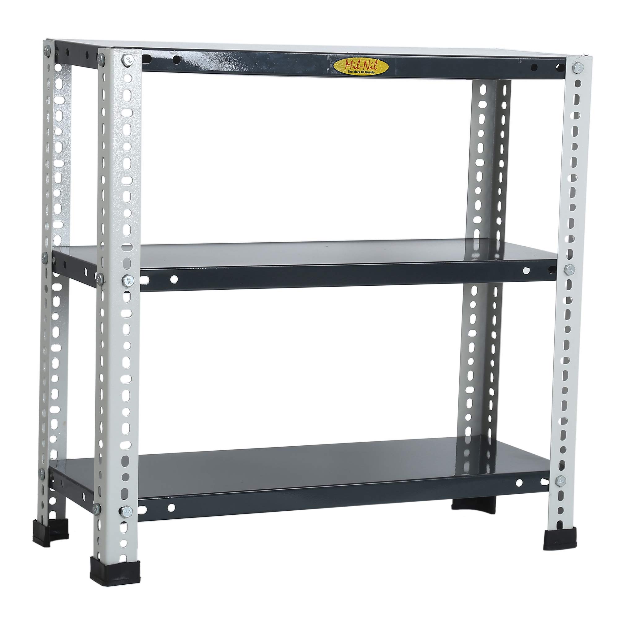 Mil-Nil Prime CRC Sheet 3 Shelf 24 Gauge Multipurpose Slotted Angle Rack | Adjustable Shelf Hight Rack for Home & Kitchen 18 Gauge Angle Rack (24X24X9 inches, 5.3 Kg, Grey/Havells)-picture-25