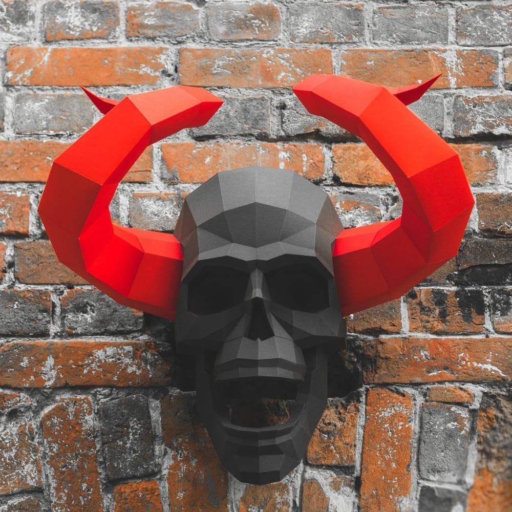 Papercraft 3D Horned Skull Wanddekoration – Gruselig-cooles Halloween-Deko