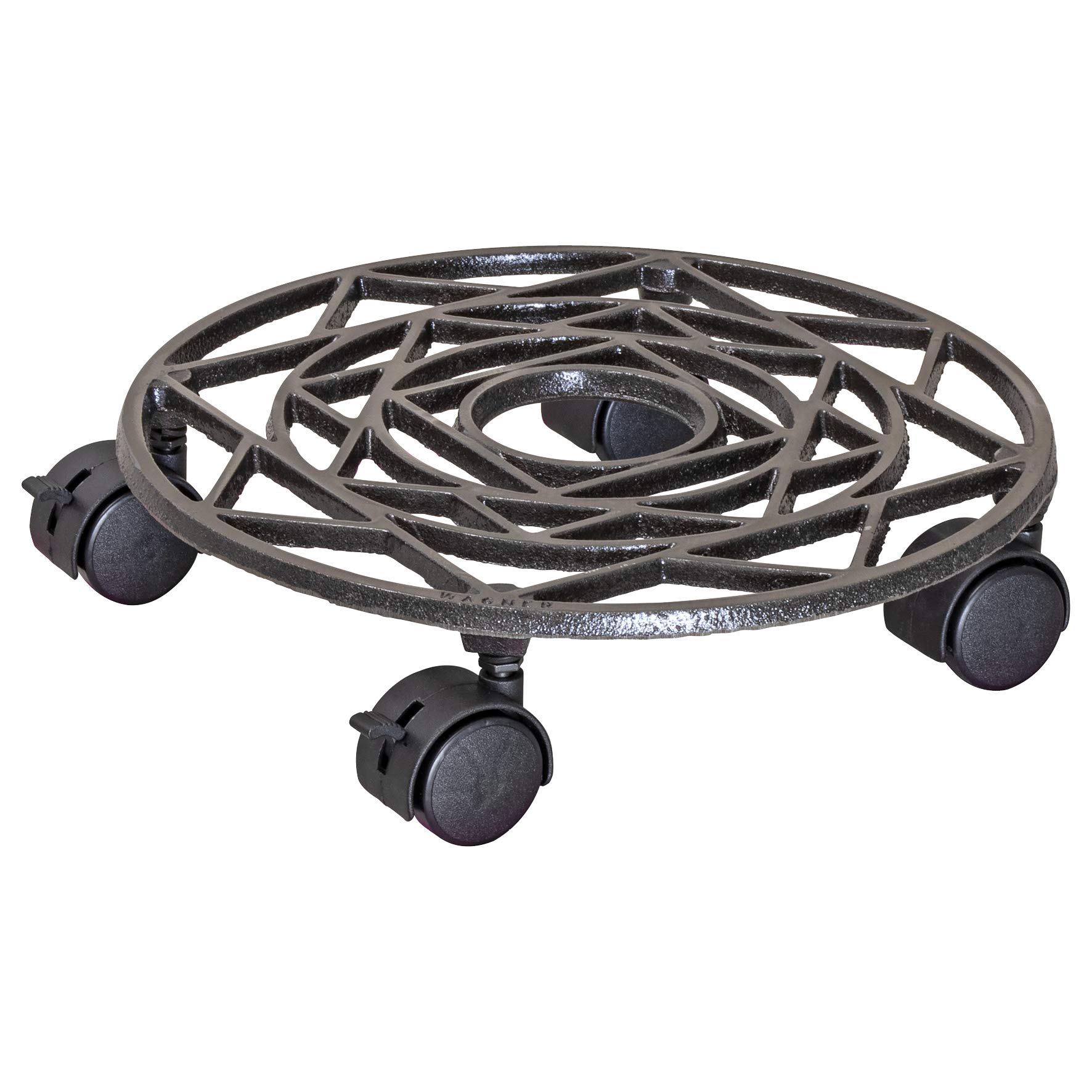 WAGNER Support à roulettes pour Pot de Fleur ÉTOILE Ø 29 x 6,5 cm I pour l'intérieur + l'extérieur I Roule Pot en Fonte, Couleur Nickel I 2 Freins I Capacité de Charge 50 kg - 20092101