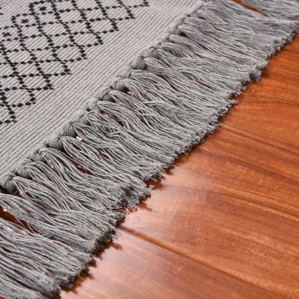 Tappeto in cotone e lino, lavabile, tappeto con nappe, per camera da letto, cucina, per ingresso, bagno, grigio, 60 x 130 cm