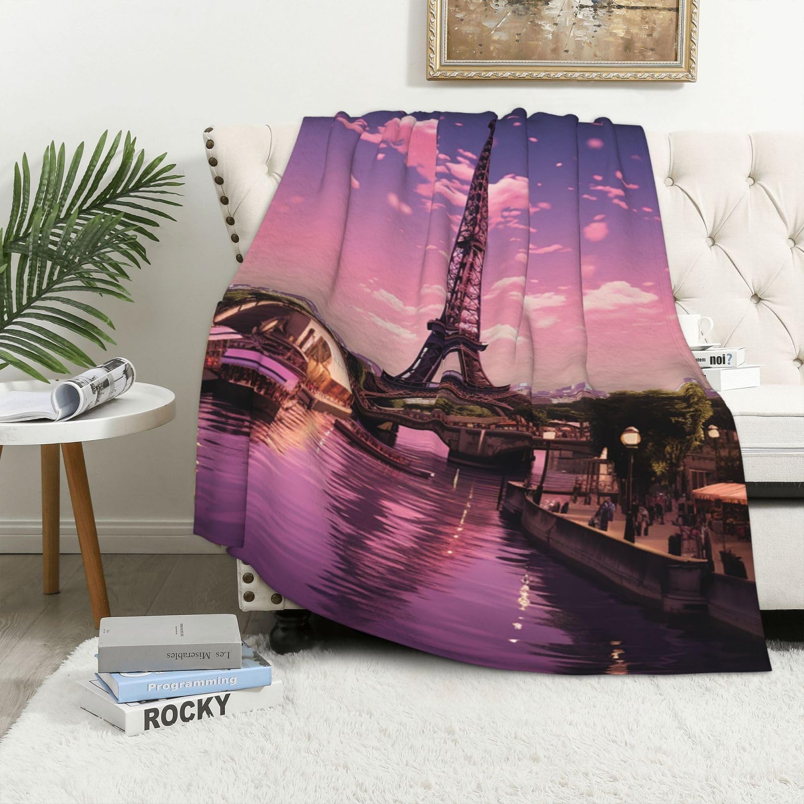 Couverture polaire en flanelle 101x152 cm rose Paris douce et réversible