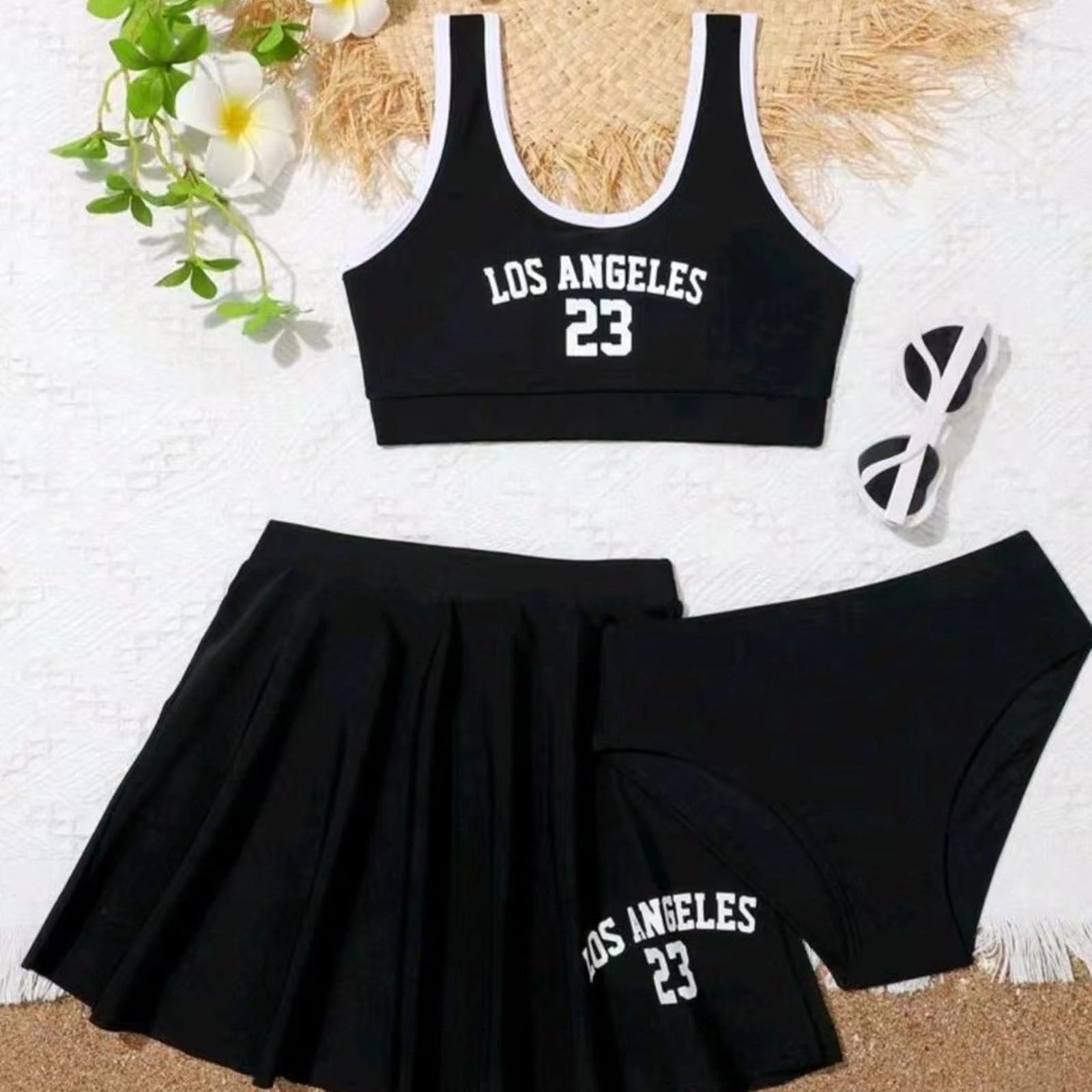 Generisch Bikini triángulo para niña, 3 piezas, traje de baño para niñas con pantalones, ropa de baño informal de verano