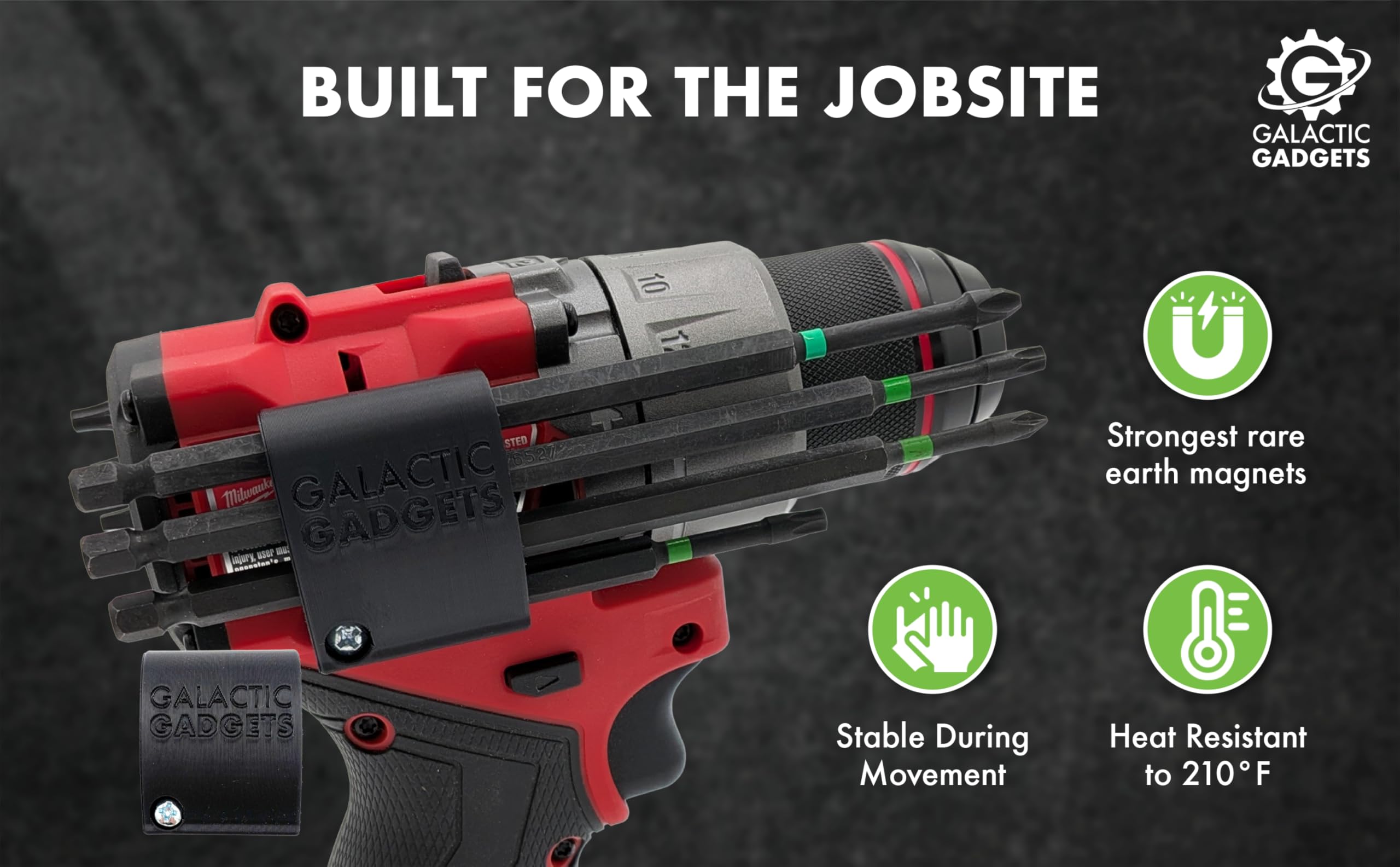 Porte-embout magnétique pour Milwaukee M12 Fuel 3453-20 – Droitier – Rangement robuste de qualité entrepreneur – Galactic Gadgets (noir)
