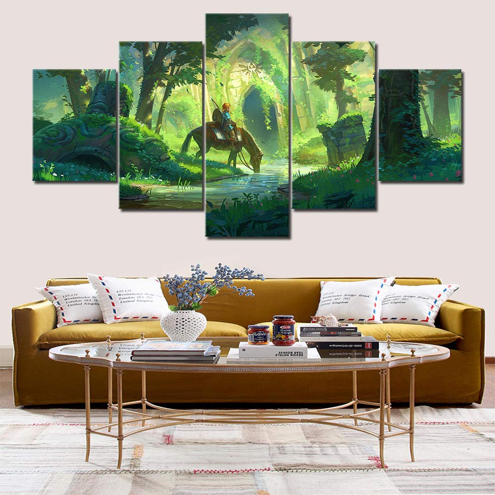 Leinwanddrucke,5 Teilige Leinwand,5 Stück Wandbild,Wohnzimmer Dekorationvon Zelda Videospiel Karte Leinwanddrucke Leinwandbilder Wohnzimmer Wohnkultur