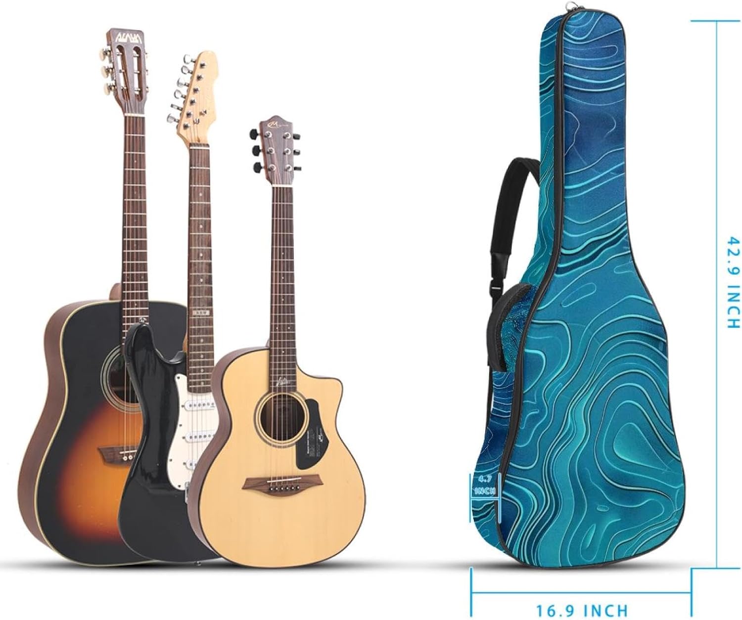 40 41 42 Inch Guitar Bags, Waterproof Padded Acoustic Guitar Case Backpack with Adjustable Shoulder Strap & Pockets, Abstract Lines Art Pattern