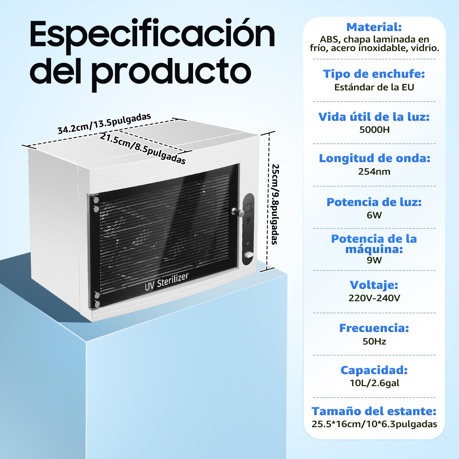 Sterilizzatore per unghie UV 10 L 360° Sterilizzatore per Unghie Tre Modalità di Timing, Sterilizzazione a 360° Display LCD per Cosmetici, Studi di Cura dei Piedi Saloni di Bellezza