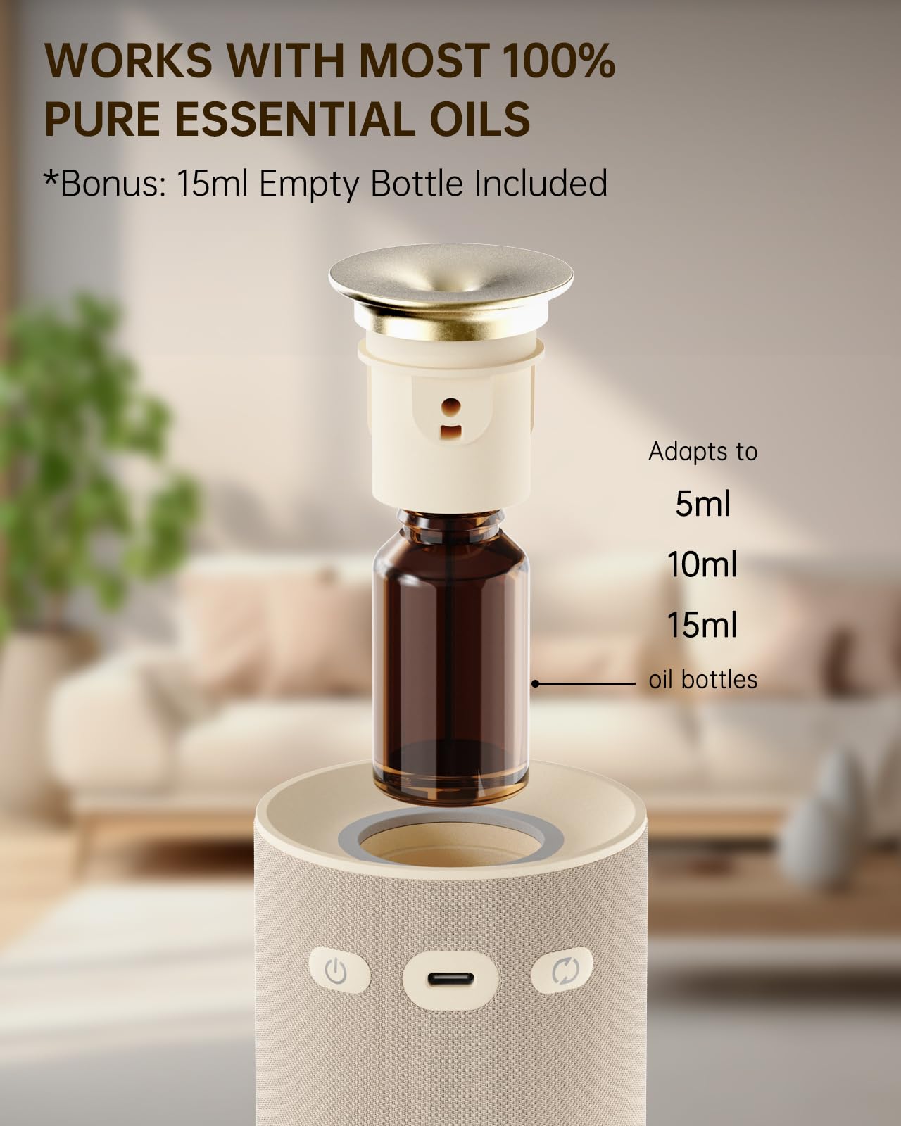 Diffuseur Huile Essentielle sans Eau Rechargeable – Nébulisateur à Froid Pur en Tissu Beige, Parfumeur d'Ambiance Silencieux et sans Fil pour Yoga, Détente et Déco Salon