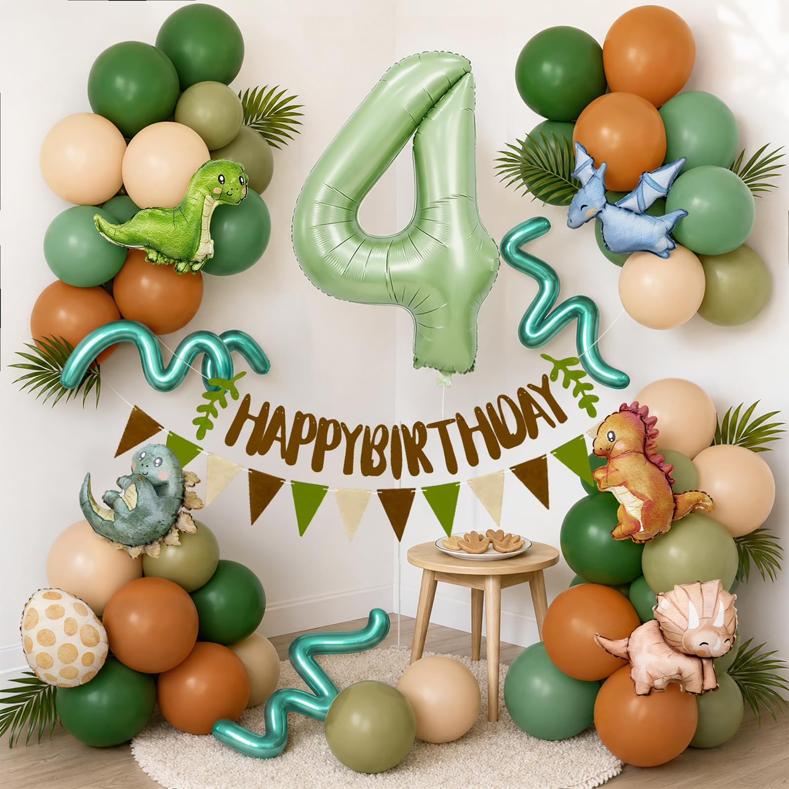 Wuokkig Dinosaur 4th Birthday Party Decorations,Dinosaur Balloons Set