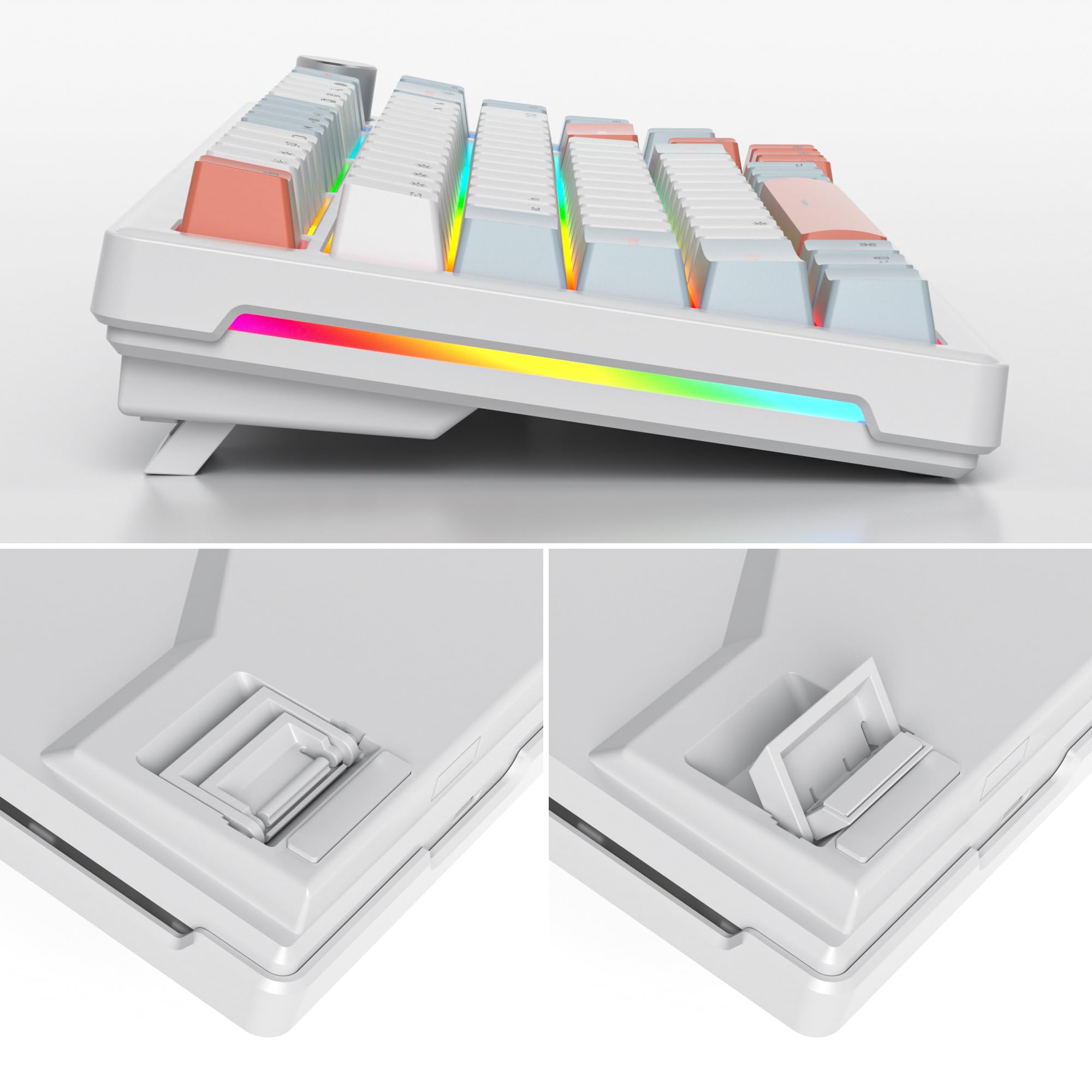 SOLIDEE Mechaniczna klawiatura przewodowa 75%,Hot Swappable Keyboard Struktura Gasket,Klawiatura TKL RGB z podświetleniem,82 klawisze NKRO Kompaktowa mechaniczna klawiatura z pokrętłem(Salmon)