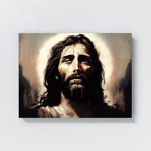 Vista 85 de Sense Canvas Jesús 1 - Lienzo decorativo para decoración del hogar, póster de pared XL, 48 x 36 / 1.5 pulgadas Jesús 1,Jesús 17,Jesús 18,Jesús