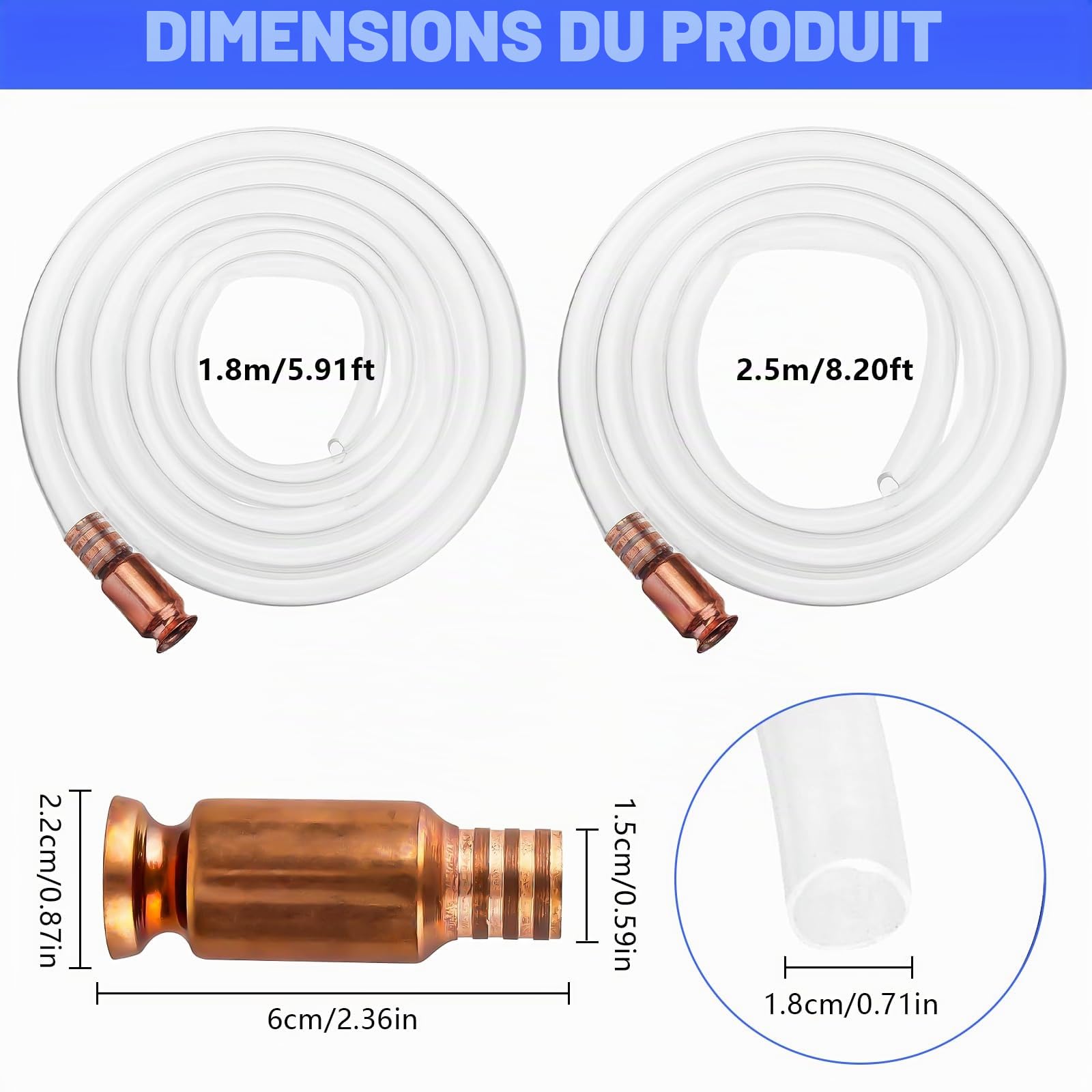 2 Pcs Tuyau Siphon, 1,8 m/2,5 m Siphon Essence Auto-Amorçante Tuyau de Secouage pour Transfert de Gaz/Essence/Diesel/Carburant/Eau