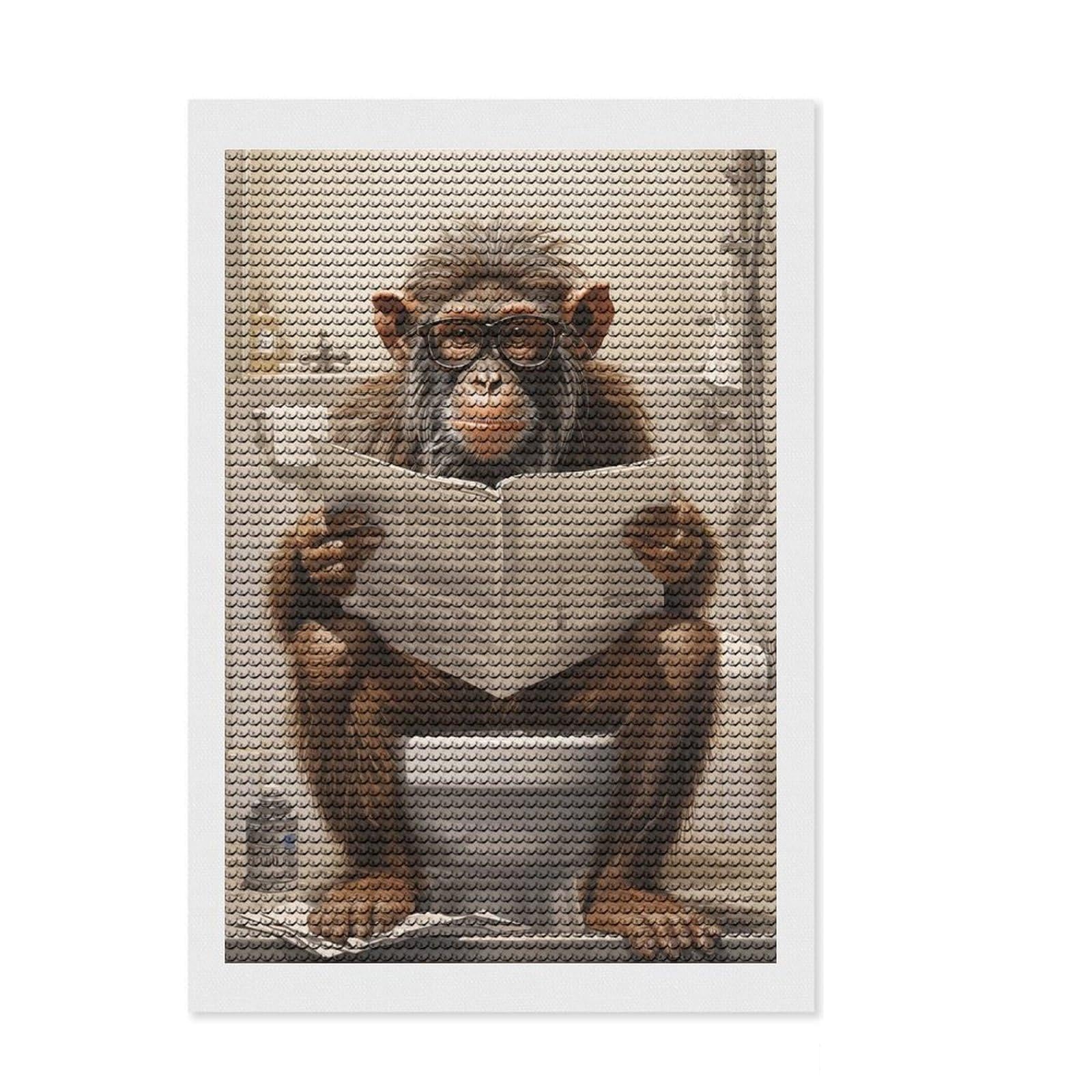 Junmoney Monkey on Toilet Diamond Art Kit 8"x12", Calming Craft to Unwind, with Tool Kit, Living Room Decor, Festive Craft Gift