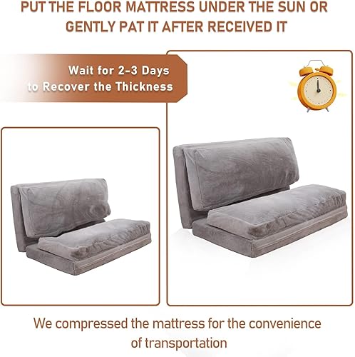 Miniatura 7 de MAXYOYO Puf Cama de suelo, sofá cama plegable extra grueso para adultos, sofá de suelo con funda lavable de piel sintética, sofá cama de piso