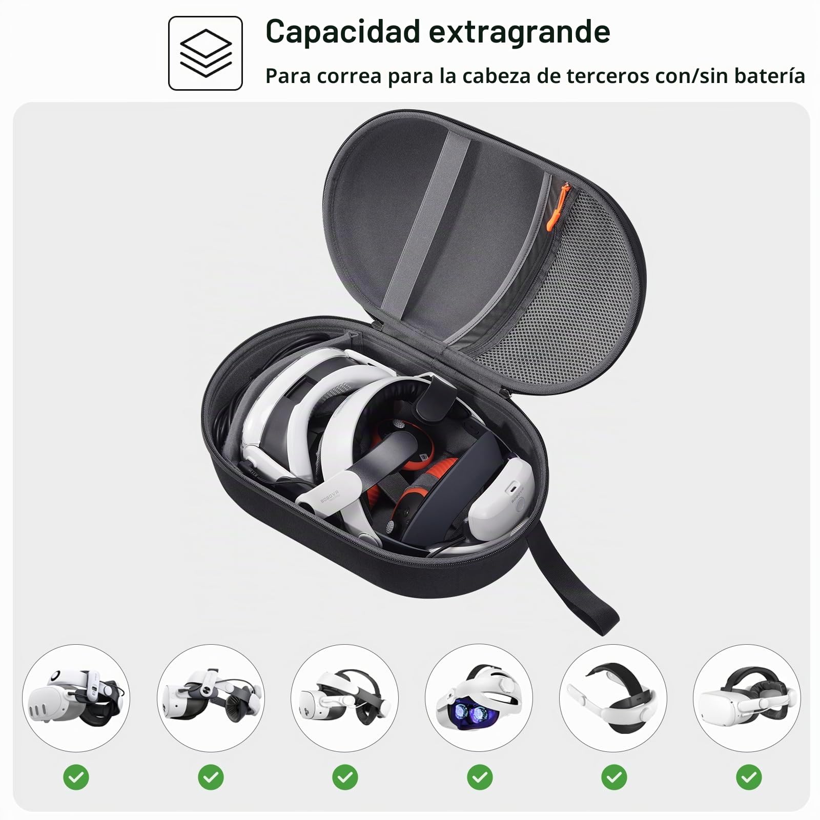 ProCase Funda Rígida para Meta Quest 3/2Pico 4/Apple Vision Pro/BOBOVR M2/M3 Pro/DESTEK QH3, Estuche Protector de Transporte para Auriculares VR Controlador Correa Elite -Negro