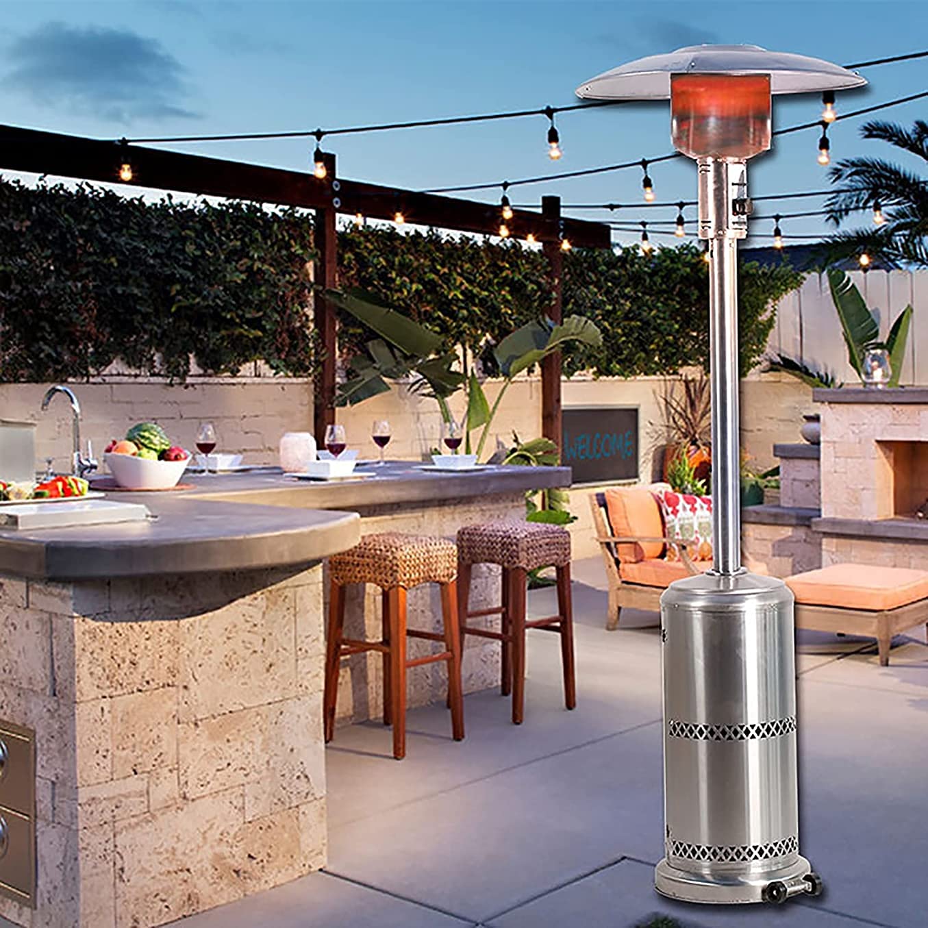 Riscaldatore da Terrazza Stufa a infrarossi Riscaldatori per patio per uso esterno con ruote Riscaldatori per esterni a pavimento Propano 48.000 BTU, commerciali e residenziali per la dissipazione del