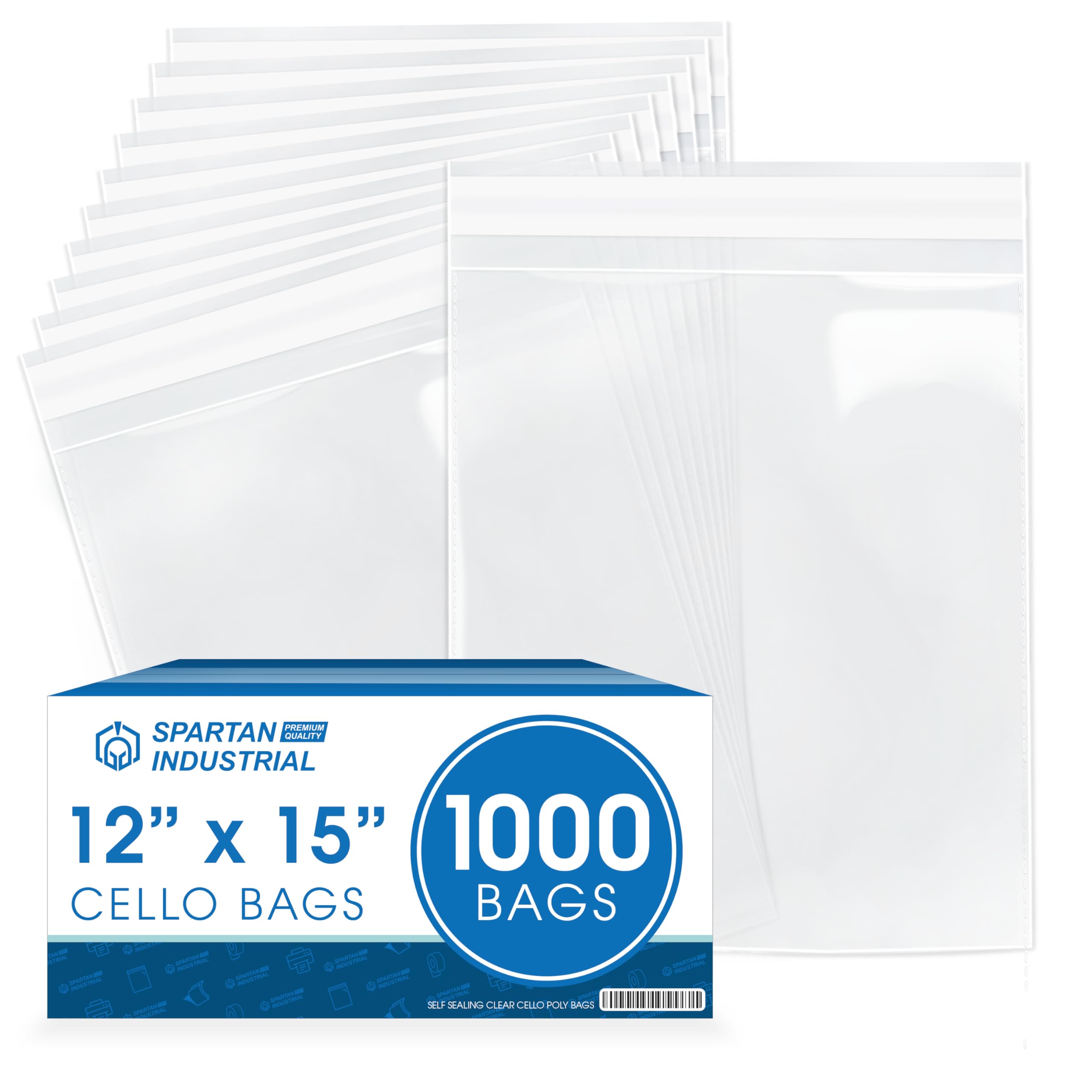 Spartan Industrial - 12" X 15" (1000 Count) Crystal Clear Resealable Cello Poly Bags for Packaging - Self Seal & Reinforced