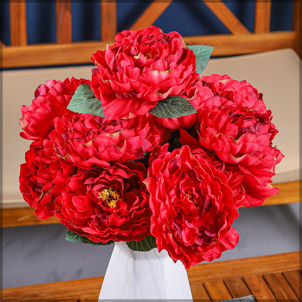 Yatai 2bunches Artificial Silk Peony Flower for Home Office Wedding other Party Decorations | Fresh Look Peony Artificial Flowers (Red)