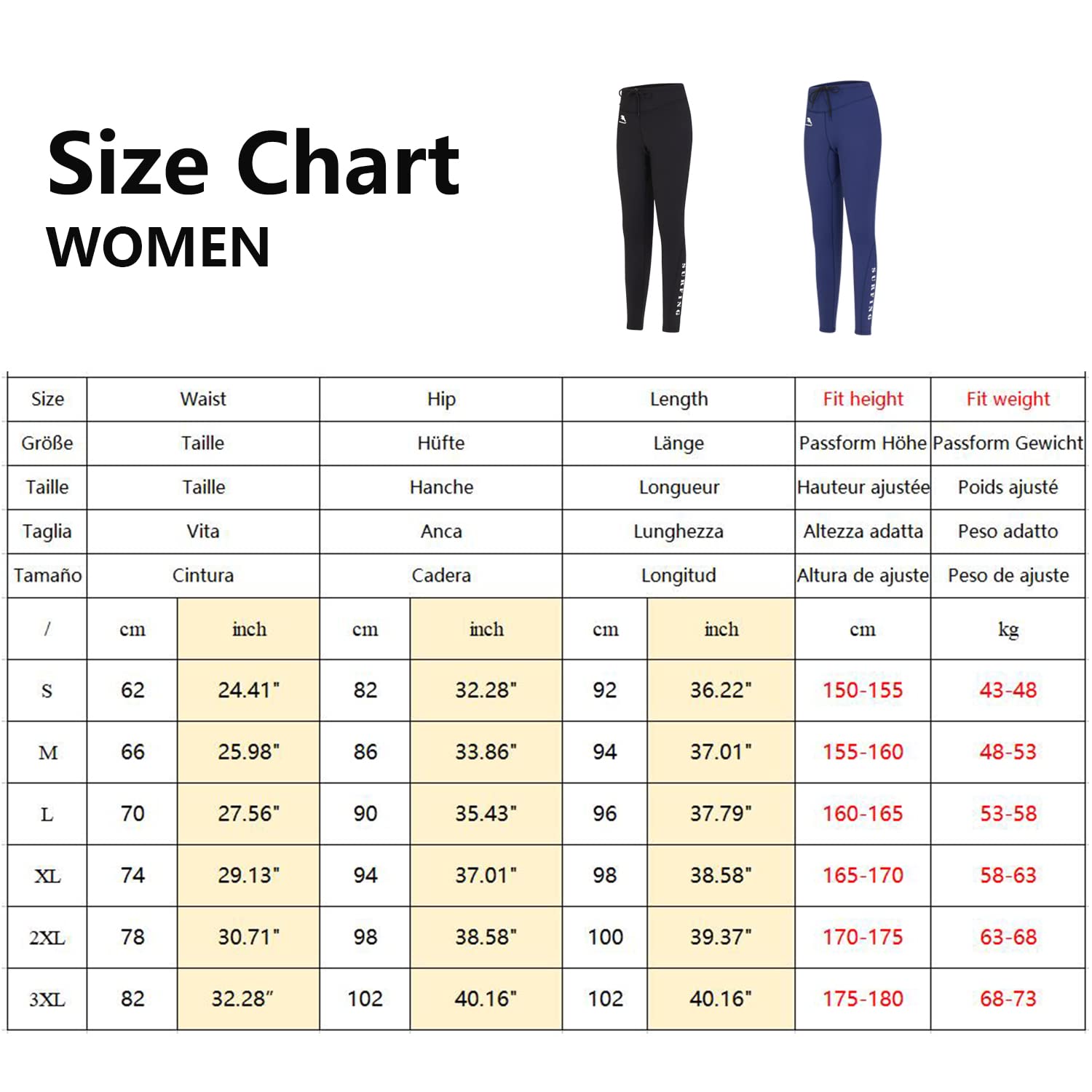Neoprenhose für Damen, 2 mm, lang, zum Schwimmen, Tauchen, Schnorcheln, Segeln, Surfen