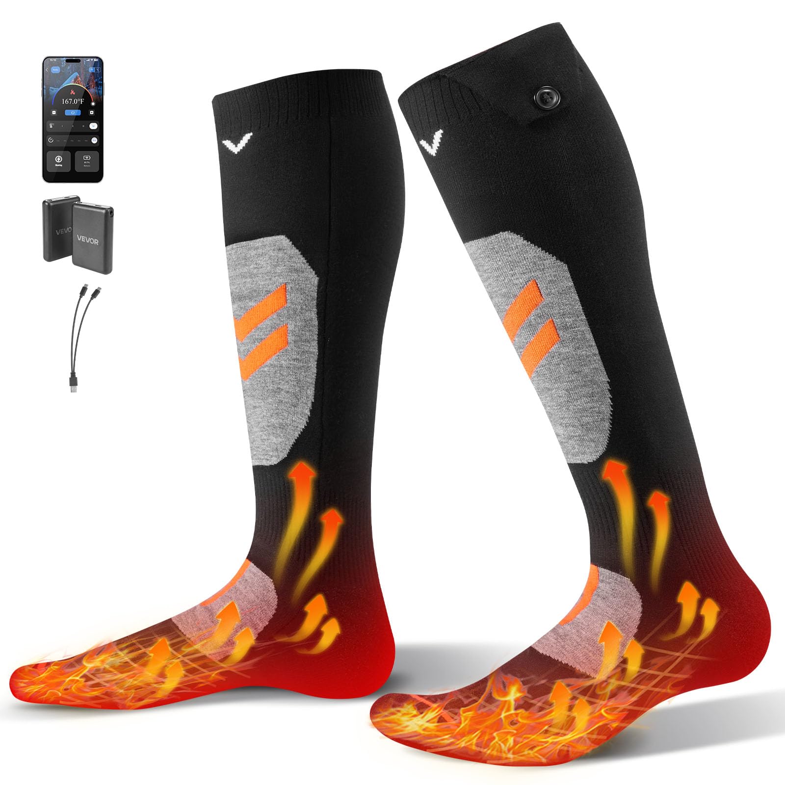 VEVOR Beheizte Socken XL – XL Beheizte Socken, mit 10.000 mAh Akku, App-Steuerung