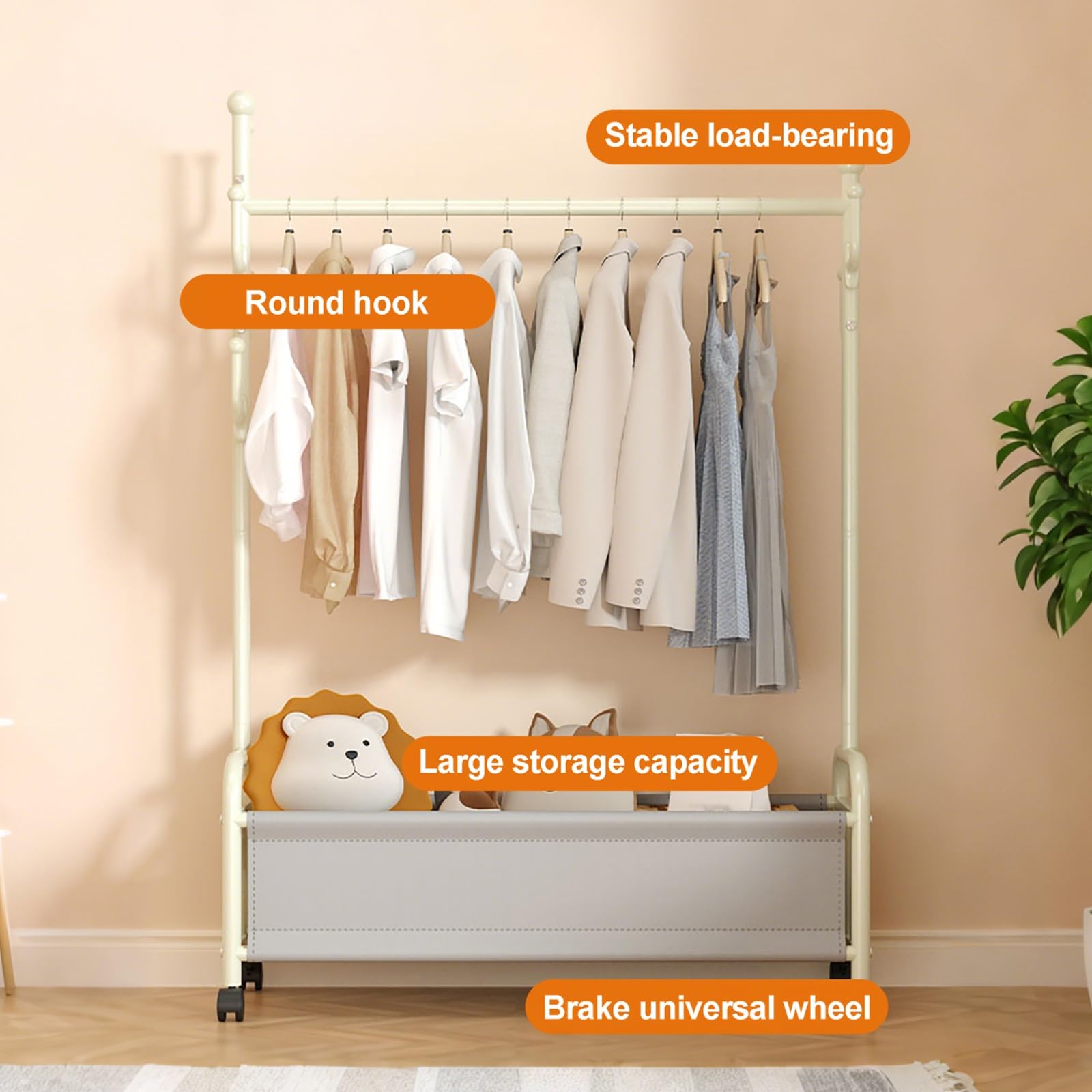 Appendiabiti con ruote, 1 barra porta abiti per uso domestico, supporto per scarpe, robusto supporto per armadio, 83 x 35 x 168 cm, ideale per l'organizzazione della camera da letto