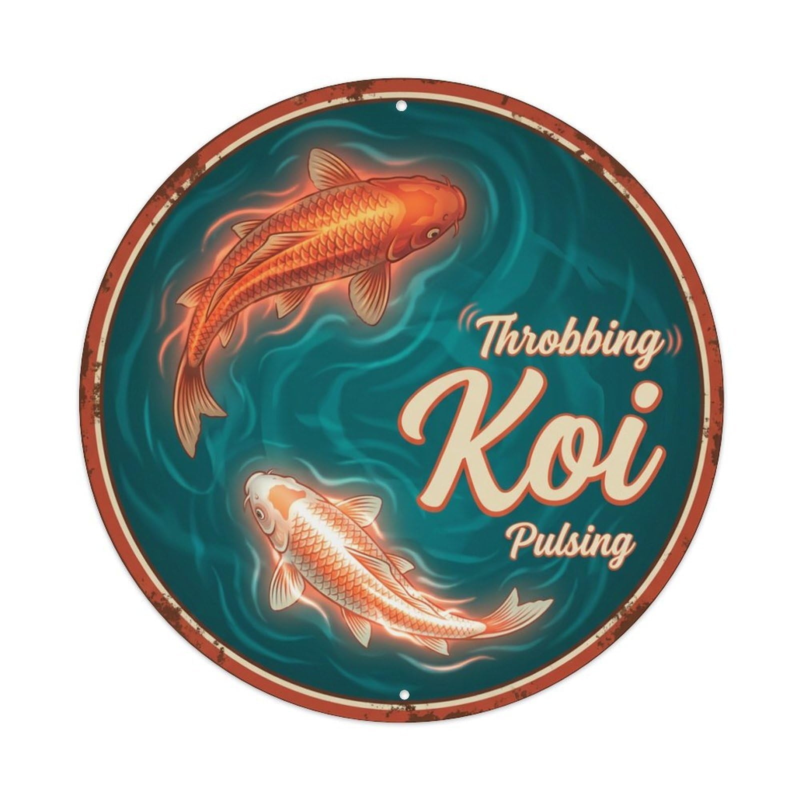 Metal Tin Sign Koi Fish Pulsing Vibrant Beat Japan Retro