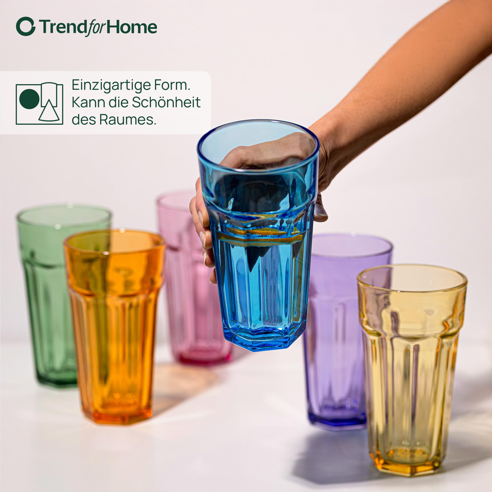 TREND FOR HOME Set van 6 grote cocktailglazen Cuba Libre 630 ml, 6 stuks XXL waterglazen, retro design, GIGI-collectie, aquarel in de hand