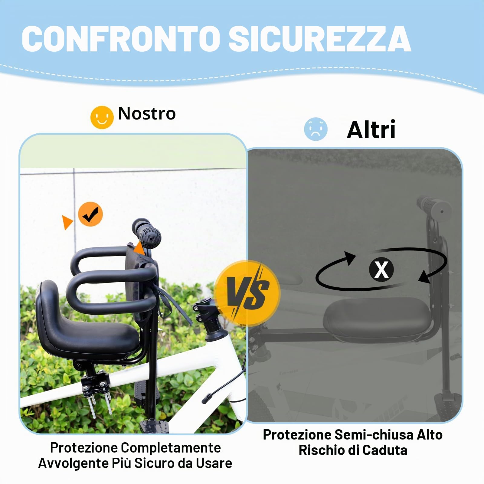 ZUKKA Seggiolino per bicicletta per bambini, supporto anteriore, seggiolino per bicicletta per bambini, con impugnatura per pedana, per adulti, seggiolino per bambini, nero