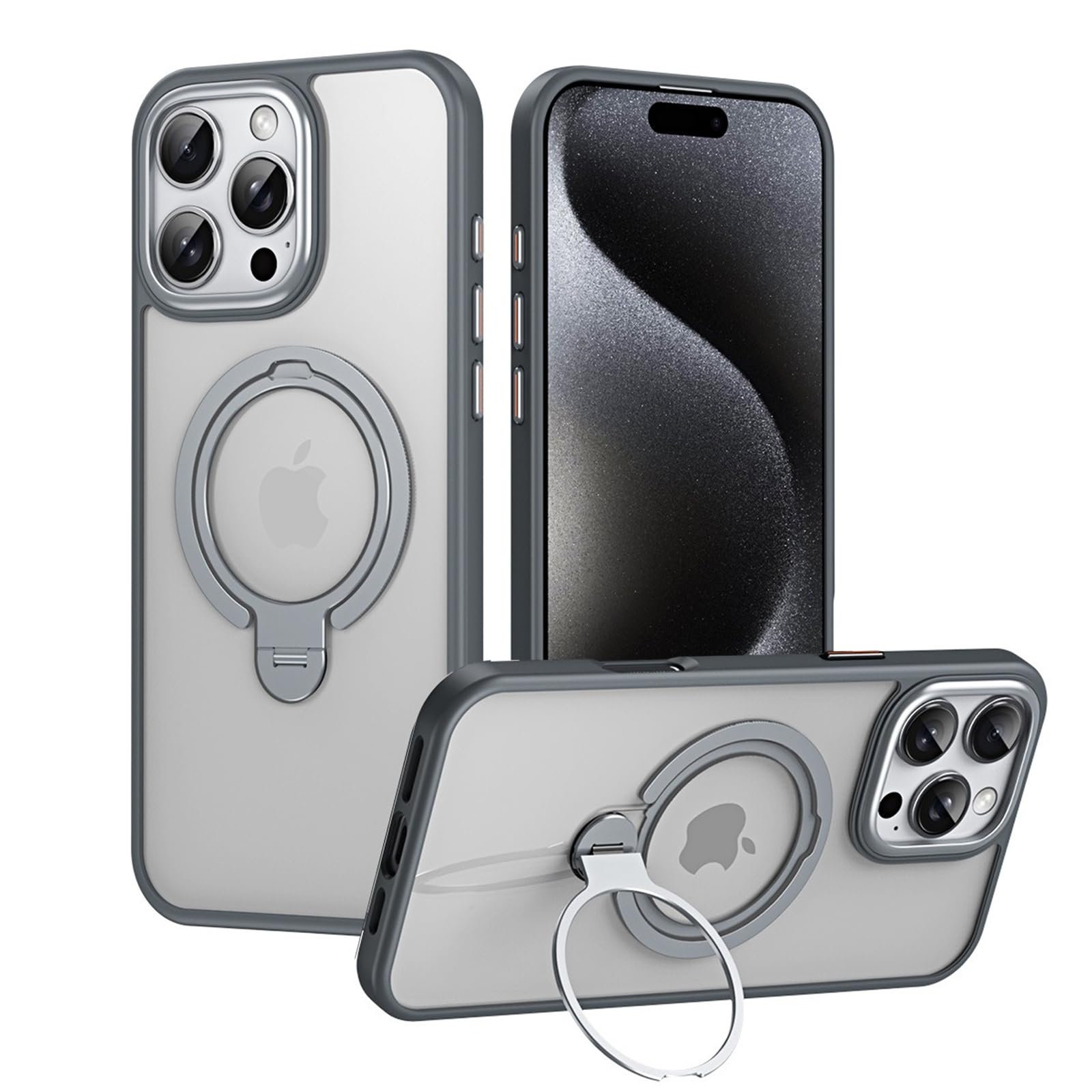 Coque iPhone 16 Pro Max grise avec support 360 rigide et protection magnétique - 8