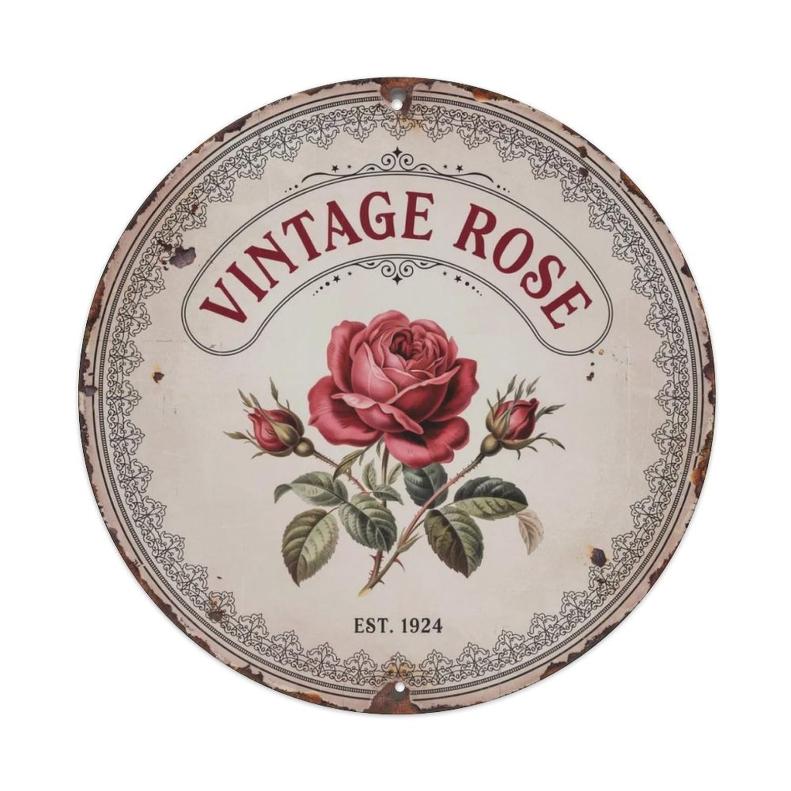 Vintage Rose Victorian Metal Tin Sign Plaque