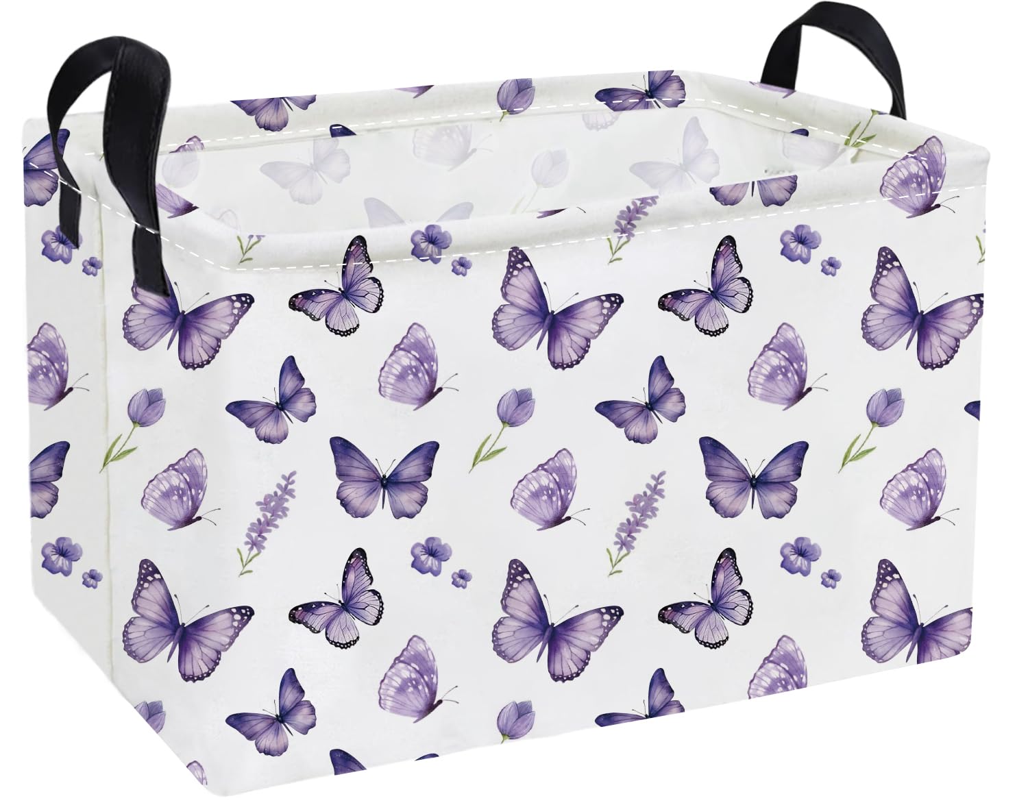 Essme Rectangular Kids Baskets,Butterfly Storage Box,Cute Basket for Kids with Handles for Room Decor, Book Bins.(Purple butterfly)