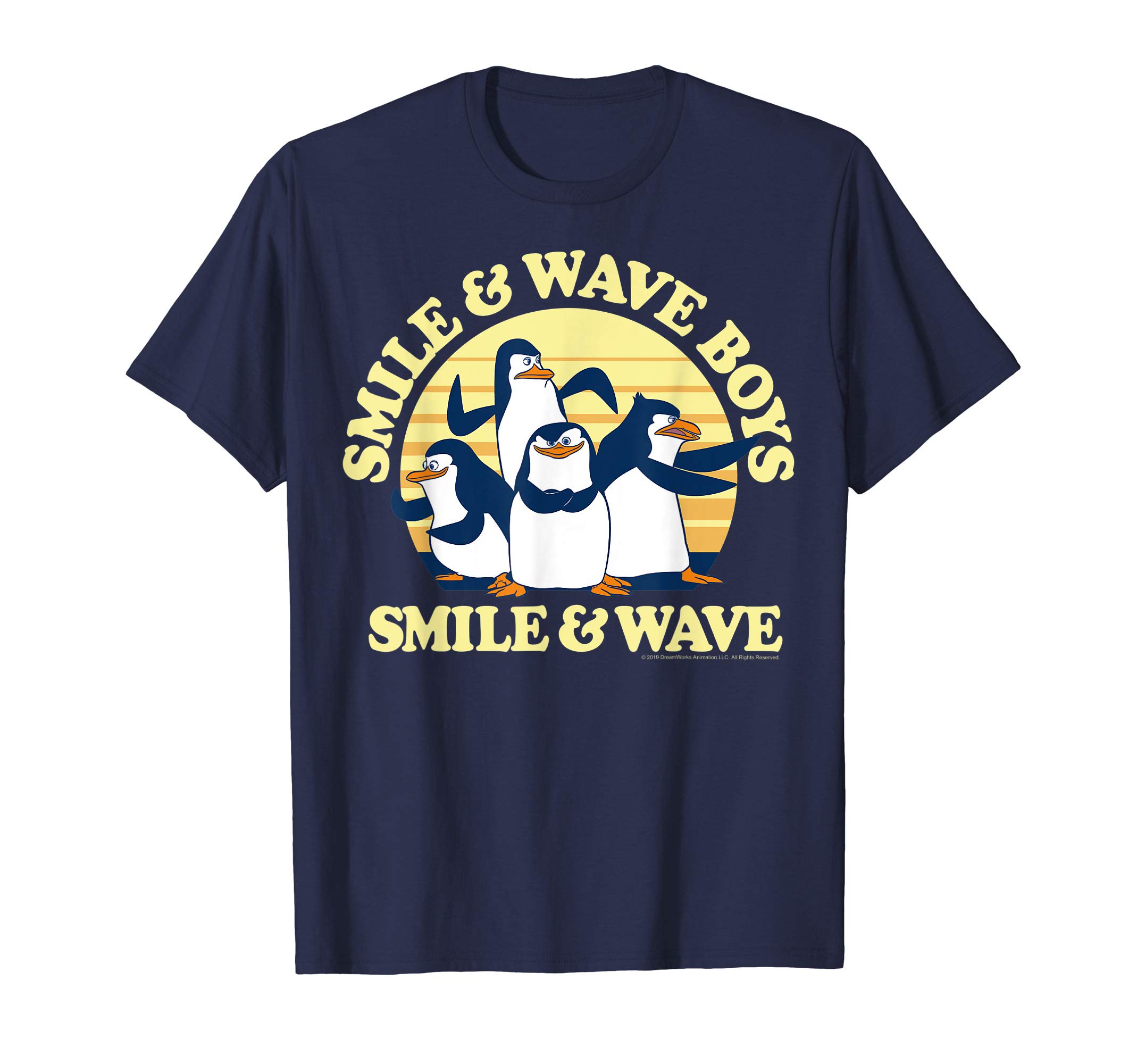 Penguins Smile and Wave Sunset Text Poster T-Shirt