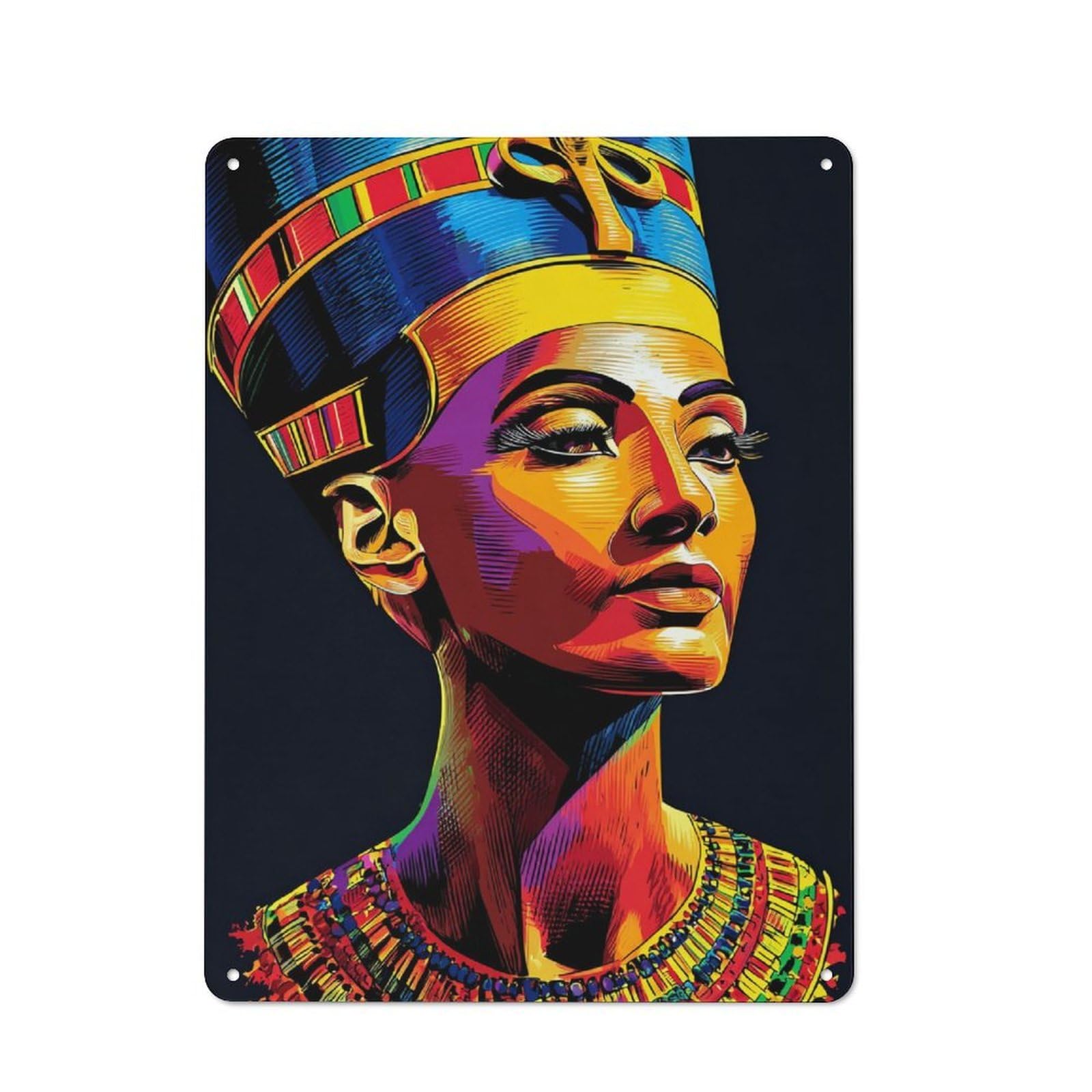 Junmoney Colorful Egyptian Queen Illustration Metal Wall Sign 40X30cm, Retro Decor For Home Bar Wall, For Metal Sign Collectors, For Garage And Workshop Walls
