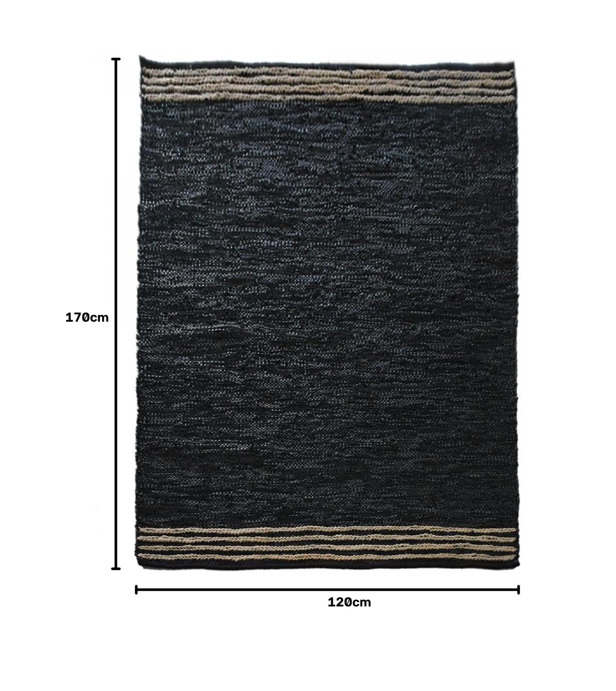 IMPALO Tapis Kilim, 120 X 170 Cm Salon, Cuir Authentique, Motif Simple, Noir, Tissé À La Main en Inde, Texture Kilim, Décoratif, 8239