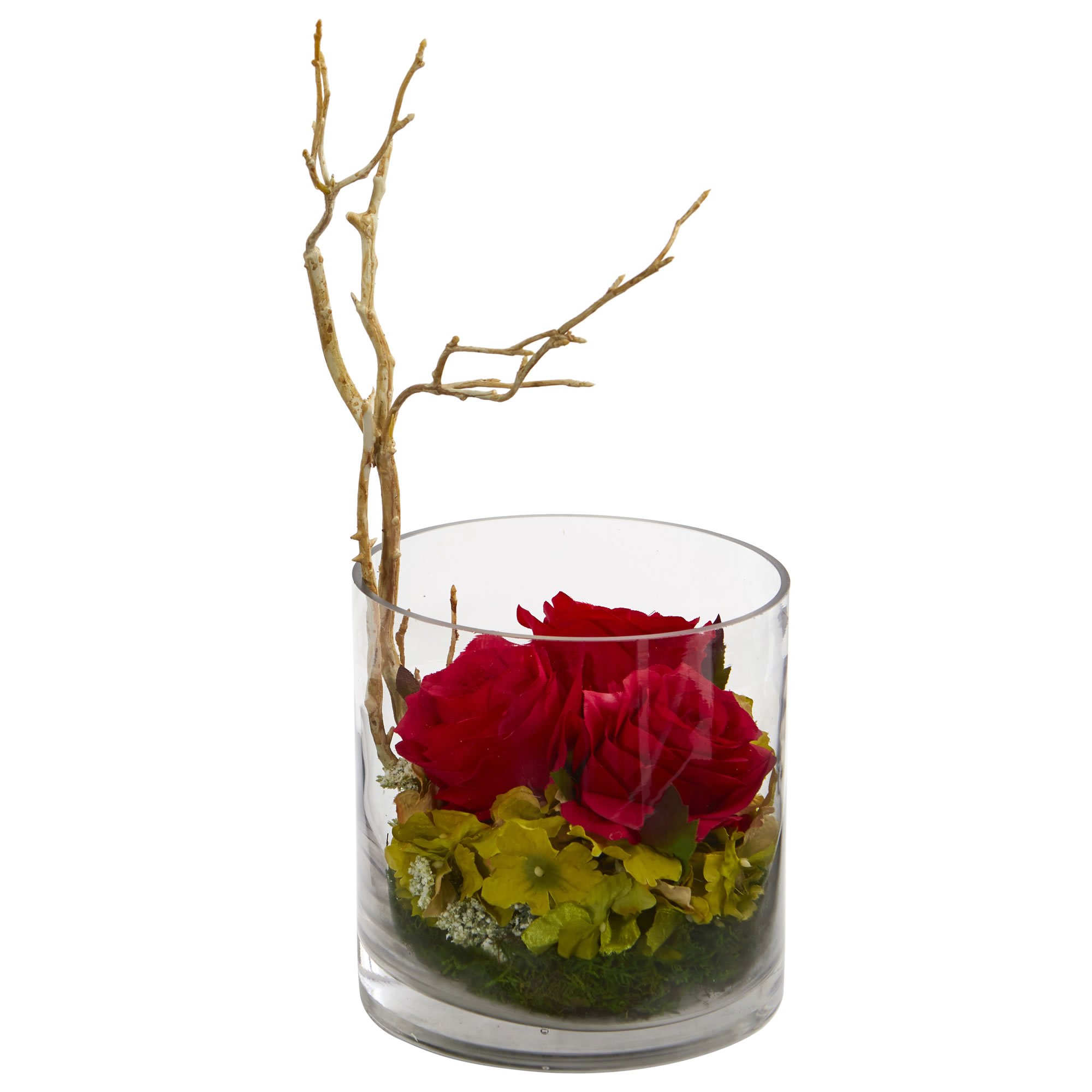 Rosas y hortensias artificiales rojas para centros de mesa de salón comedor