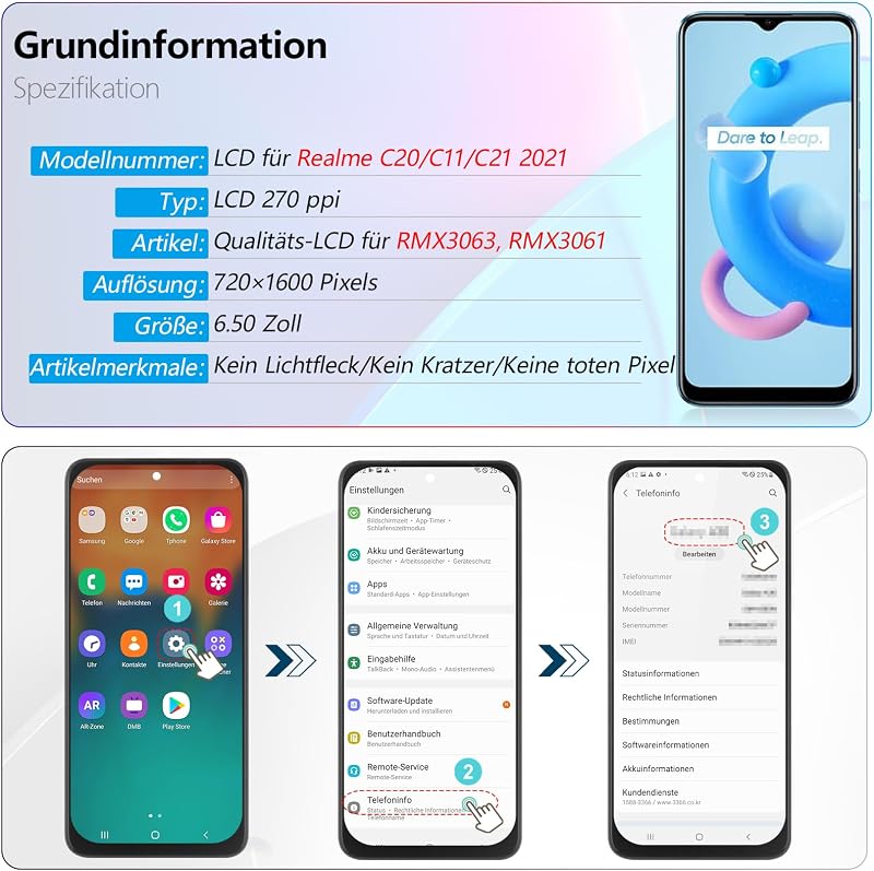 RongZy LCD Kijelző Realme C20/C11/C21 2021 RMX3231 Telefonokhoz - Érintőképernyős Digitalizáló Csereképernyő Kerettel, Szerszámokkal (Fekete