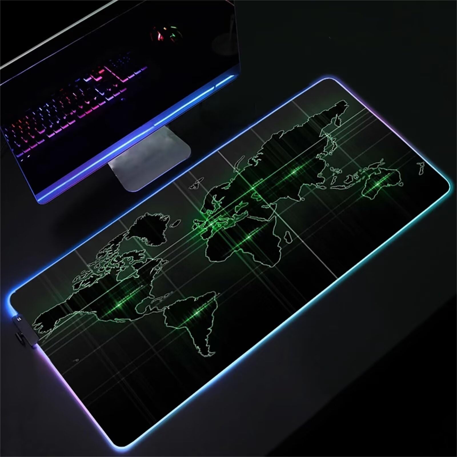 Mapa del Mundo RGB Alfombrilla de ratón para Juegos 900x400x4mm Alfombrilla Ratón Grande Alfombrilla de Escritorio LED con Base de Goma Antideslizante para Gamers PC y Portátil