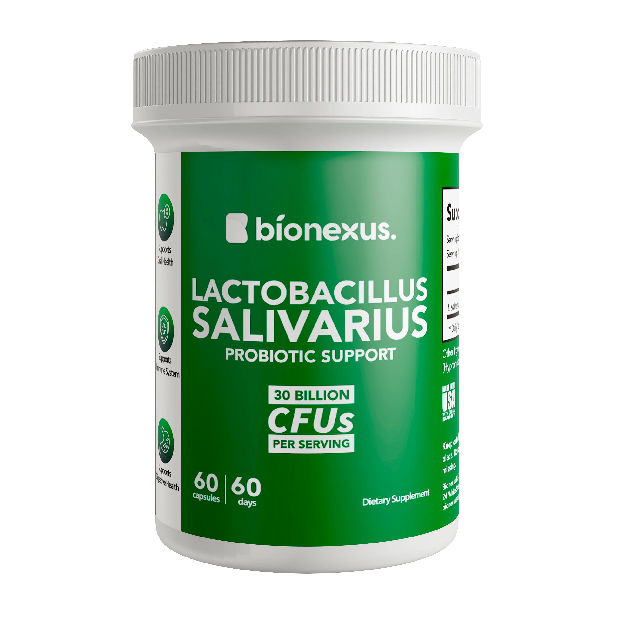 Lactobacillus Salivarius Dietary Supplement – 60-Count, 30 Billlion CFU Oral Probiotics Support, Oral and Digestive Wellbeing, Immune Boost – Made in USA, Delayed-Release DRcaps®