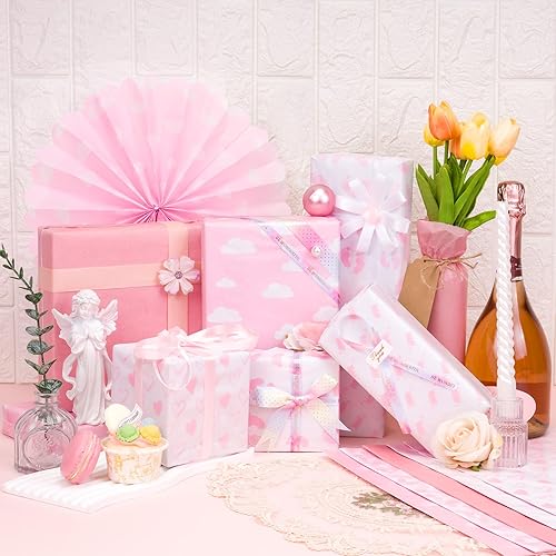 Miniatura 3 de Larcenciel Papel de seda, 50 piezas de papel de seda rosa con estampado de pies de bebé para bolsas de regalo, lindo diseño de niña para baby