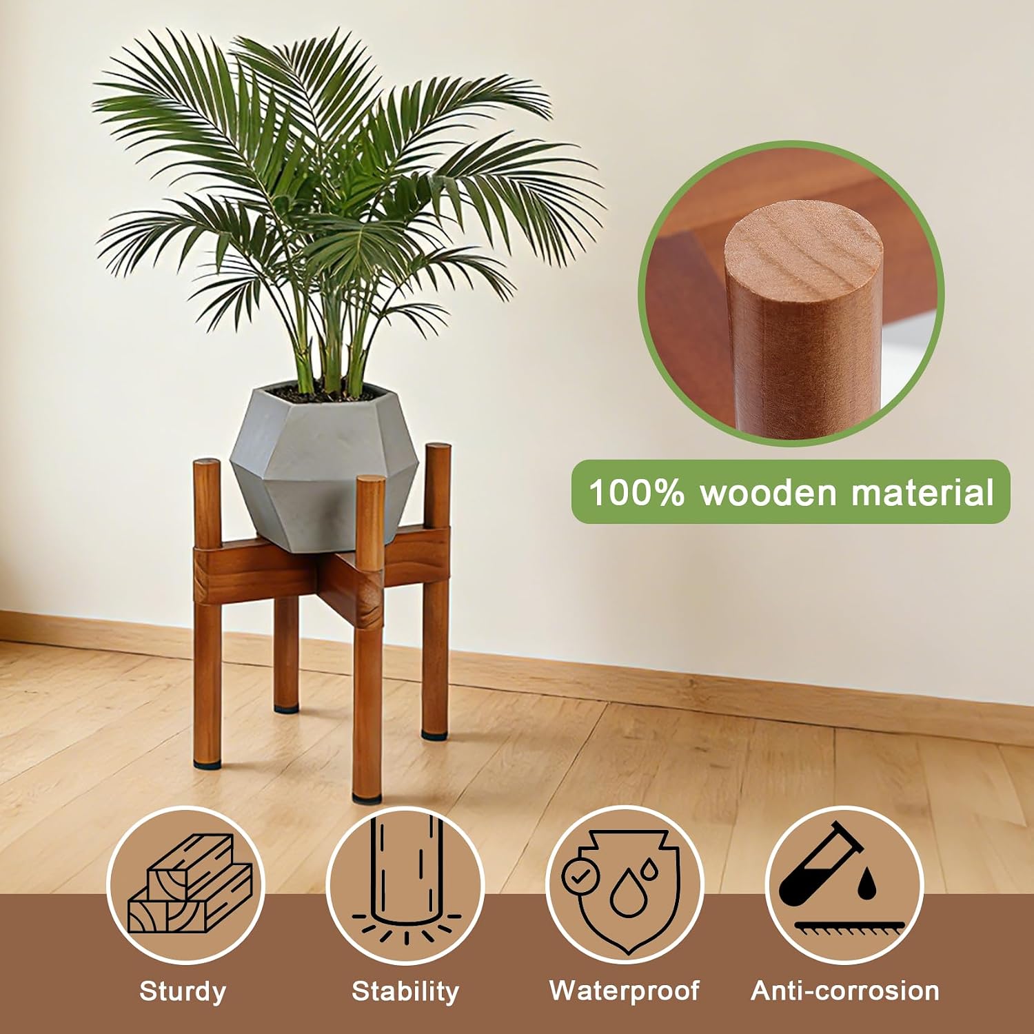 Vigordream Plant Stand Indoor, 2 Height Displays Wood Plant Holder image 2