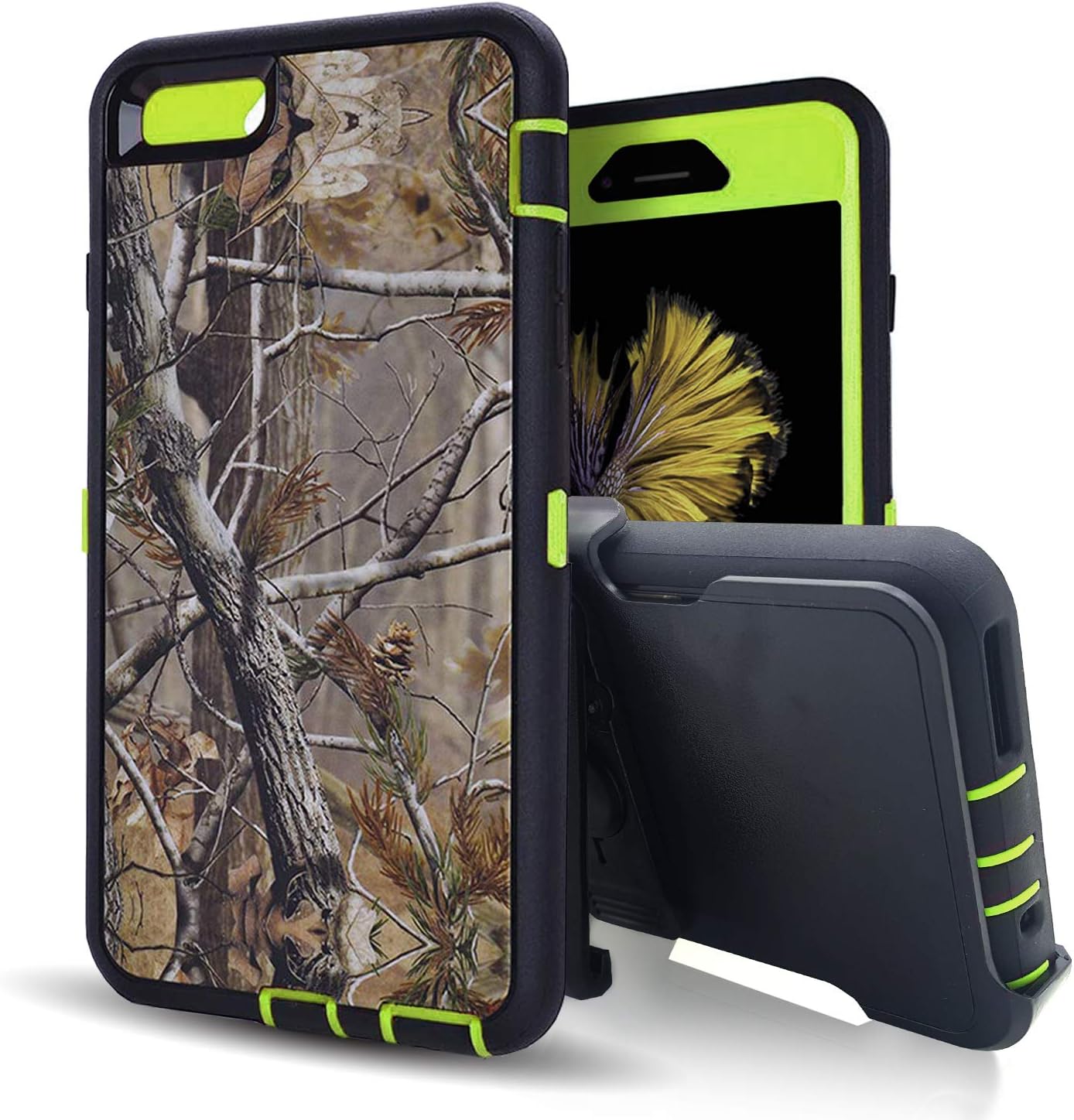 iPhone 6s Phone Case with Screen Protector,iPhone 6 Case with Belt Clip,Vodico Heavy Duty Defender Camo Silicone Protective Cover+Hard Bumper Shockproof Stand Holster Cases for Men/Women (T Green)