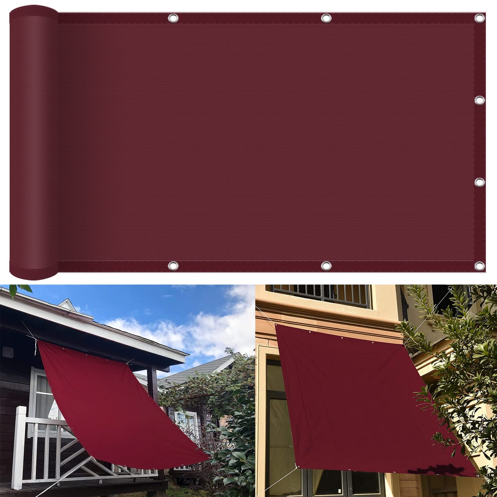 LYGBAOFUL Żagiel przeciwsłoneczny z czerwonego wina 2 x 5,5 m baldachim do ogrodu na patio z filtrem UV 98% na zewnątrz przydomowy krem ​​​​przeciwsłoneczny z liną